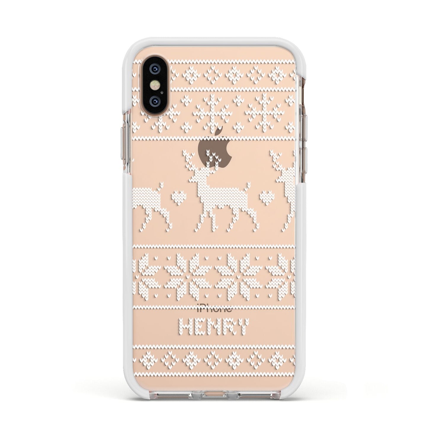 Personalised Christmas Jumper Apple iPhone Xs Impact Case White Edge on Gold Phone
