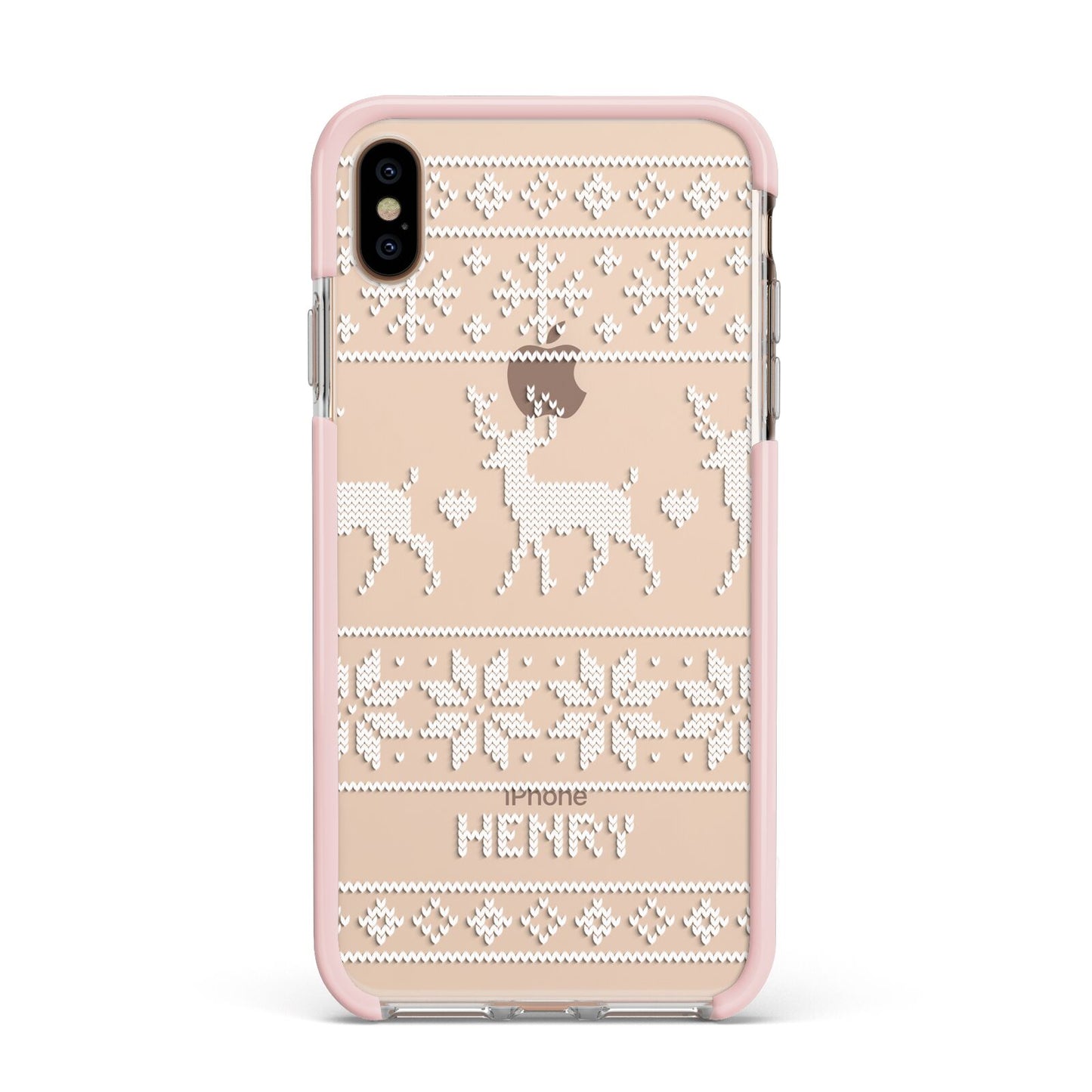 Personalised Christmas Jumper Apple iPhone Xs Max Impact Case Pink Edge on Gold Phone
