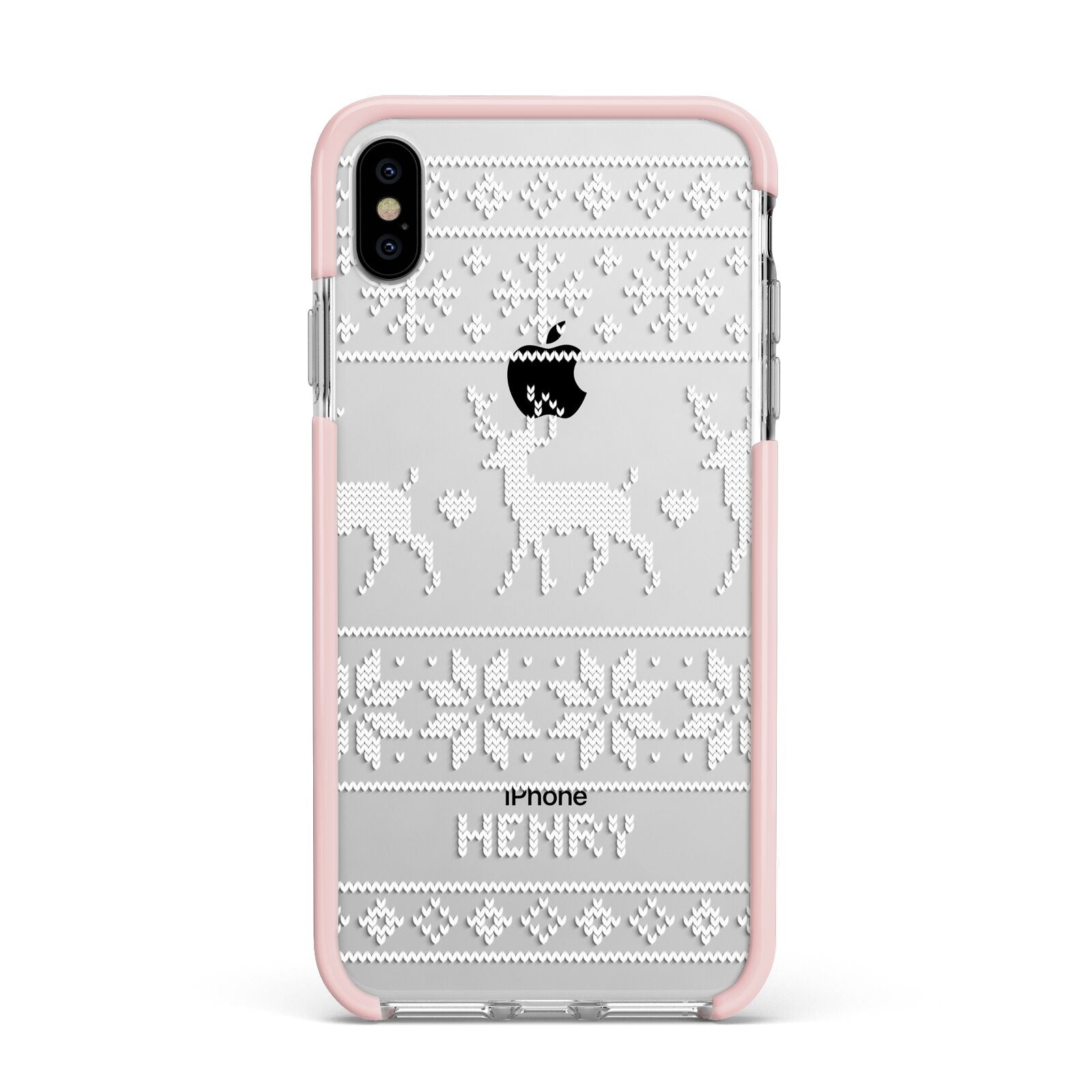 Personalised Christmas Jumper Apple iPhone Xs Max Impact Case Pink Edge on Silver Phone