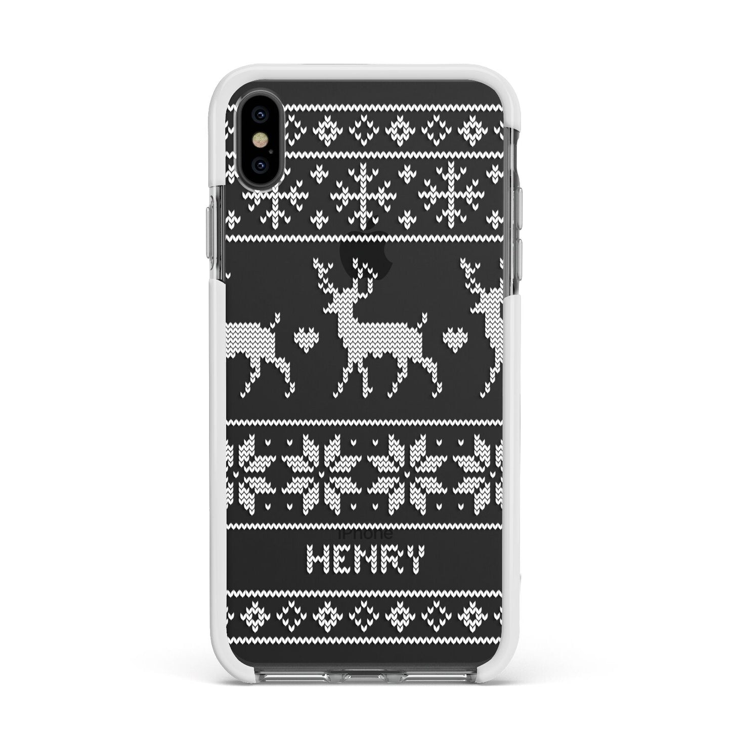 Personalised Christmas Jumper Apple iPhone Xs Max Impact Case White Edge on Black Phone