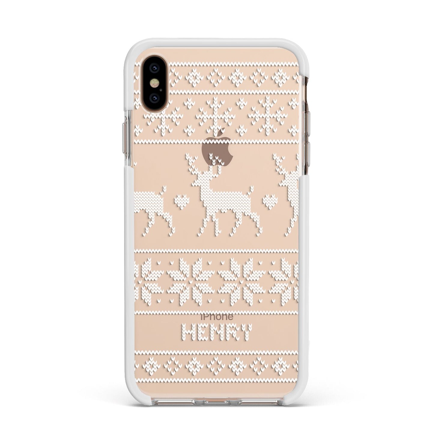 Personalised Christmas Jumper Apple iPhone Xs Max Impact Case White Edge on Gold Phone