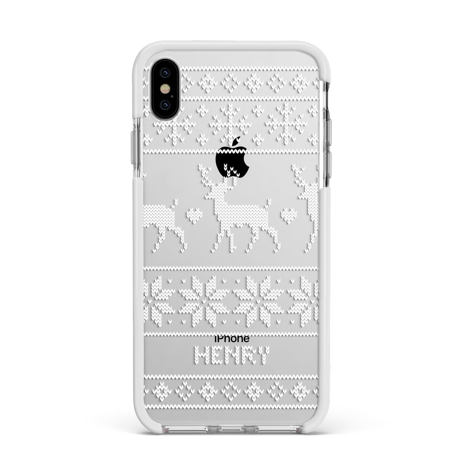 Personalised Christmas Jumper Apple iPhone Xs Max Impact Case White Edge on Silver Phone