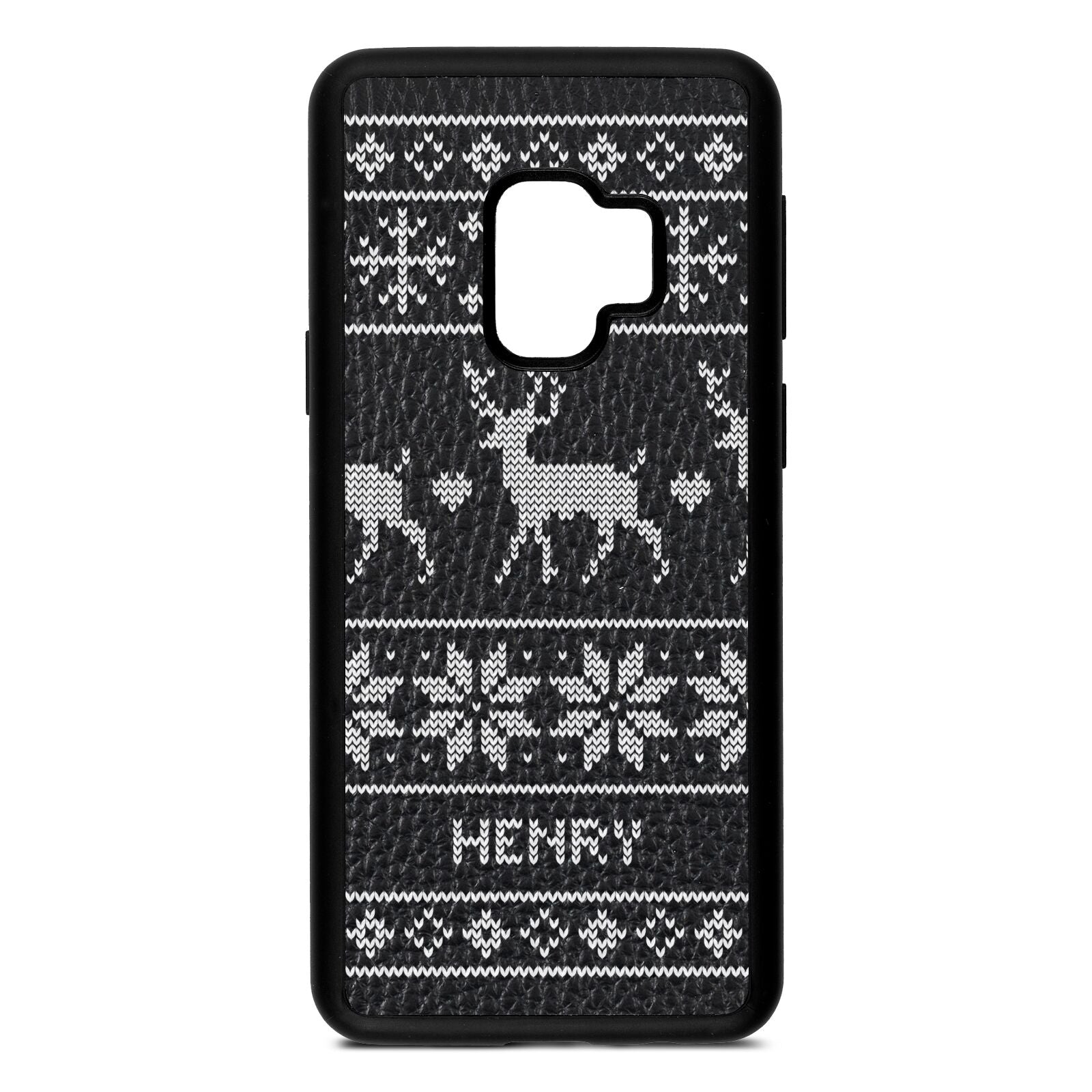 Personalised Christmas Jumper Black Pebble Leather Samsung S9 Case