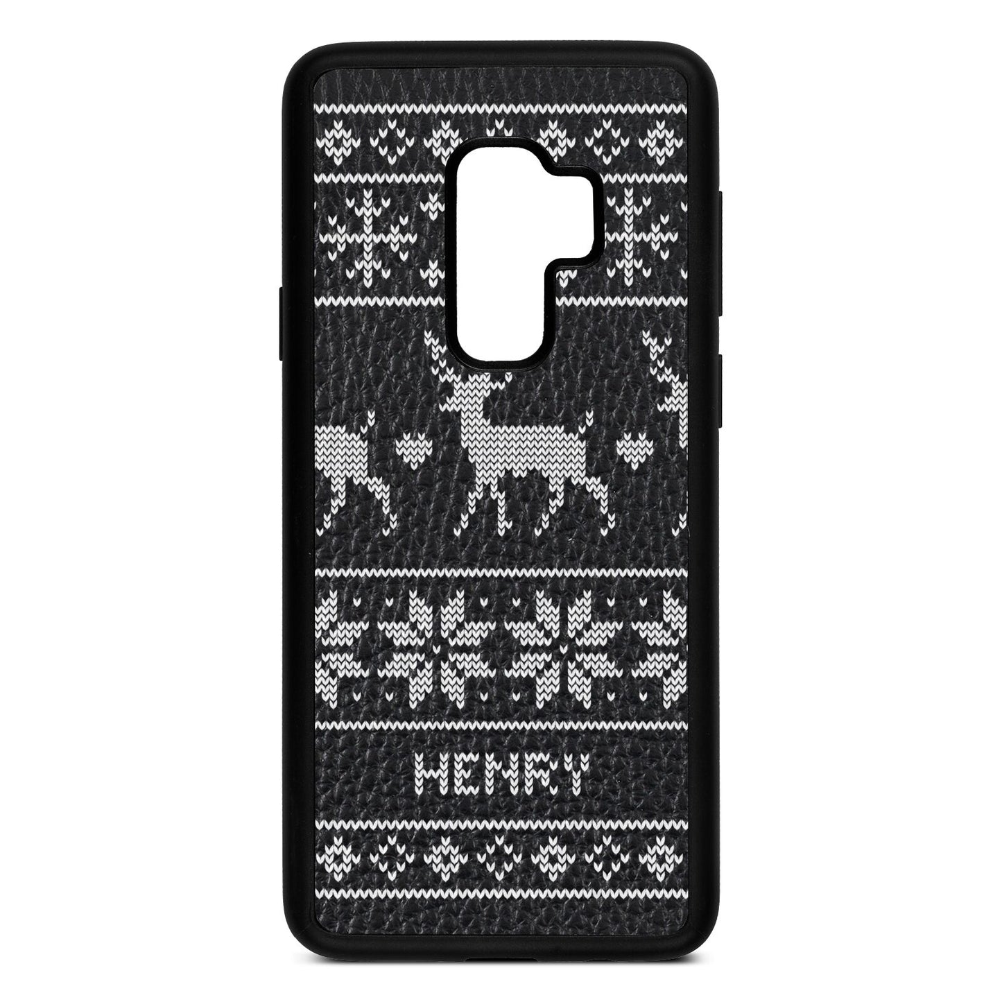 Personalised Christmas Jumper Black Pebble Leather Samsung S9 Plus Case