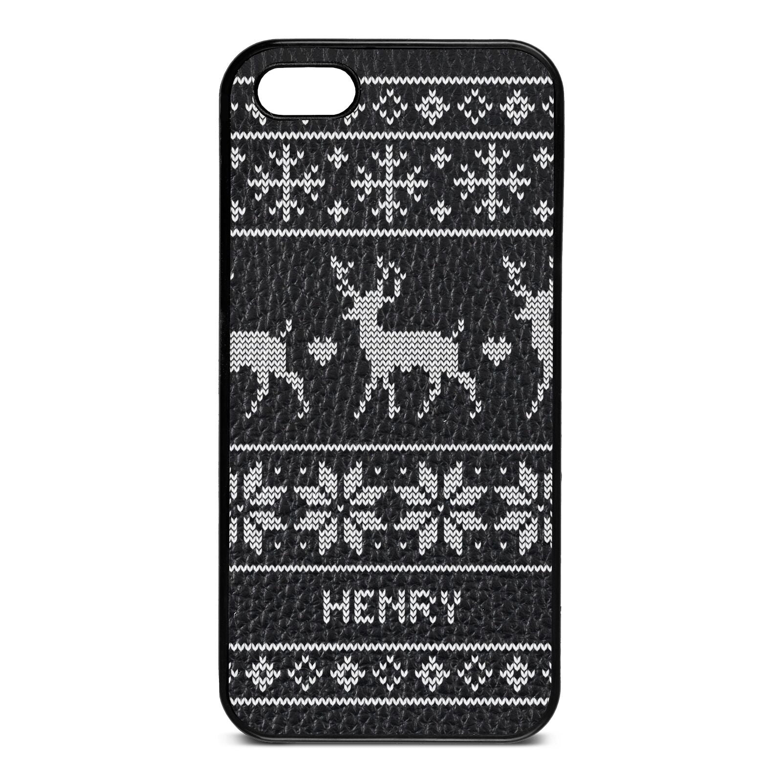 Personalised Christmas Jumper Black Pebble Leather iPhone 5 Case