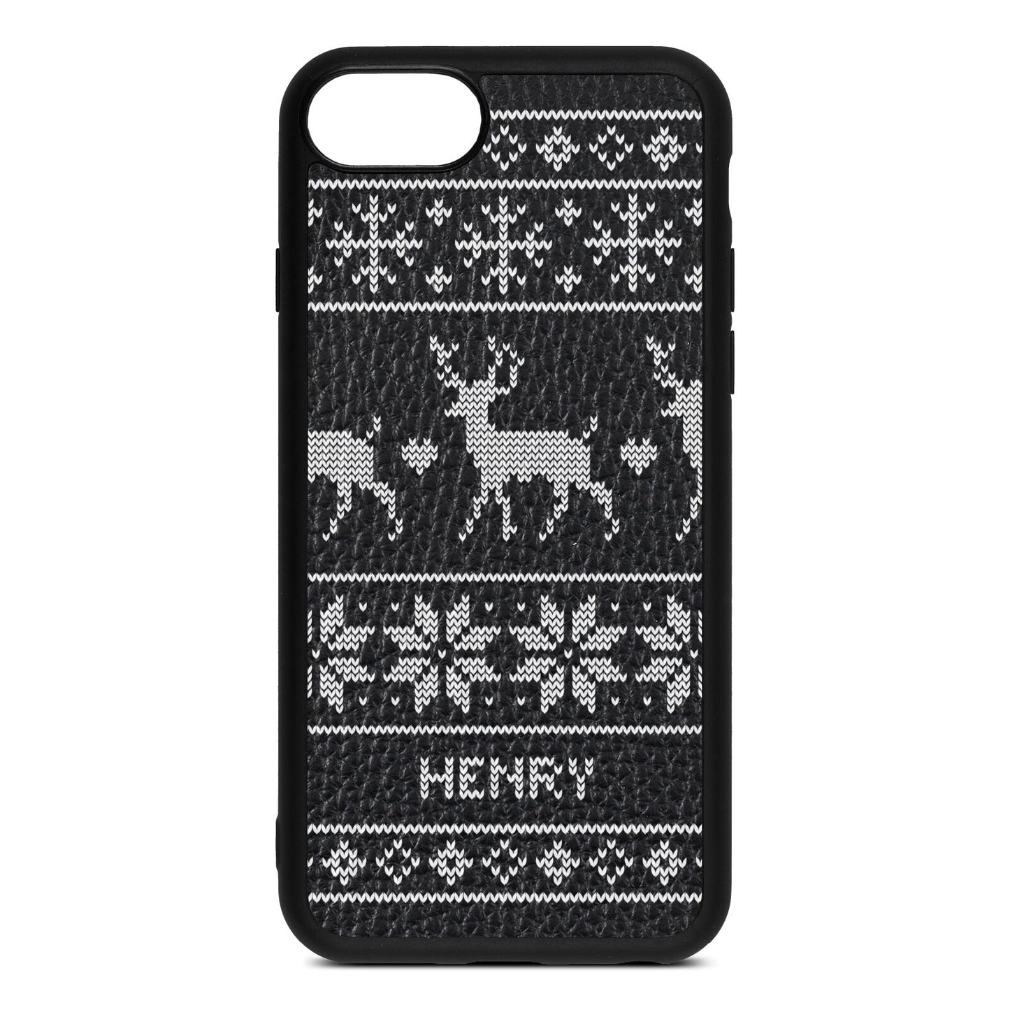 Personalised Christmas Jumper Black Pebble Leather iPhone 8 Case