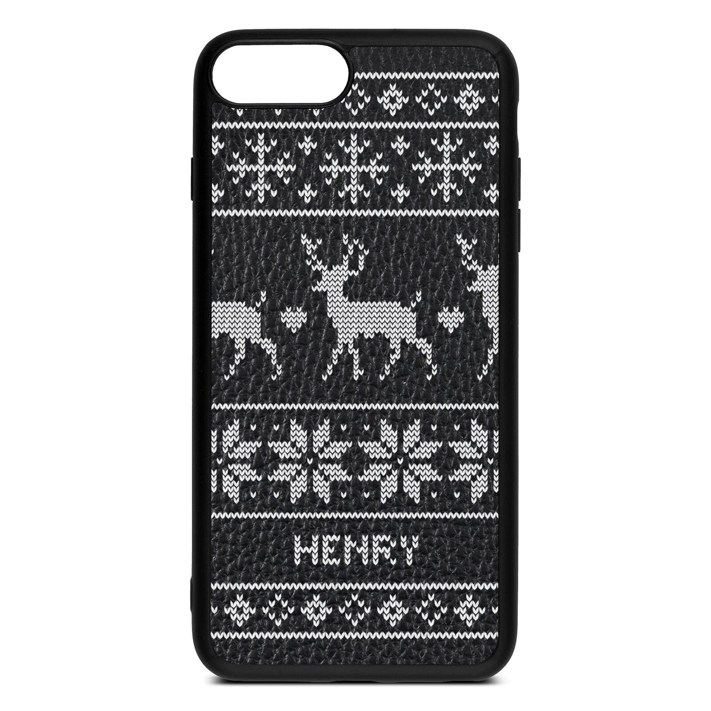 Personalised Christmas Jumper Black Pebble Leather iPhone 8 Plus Case