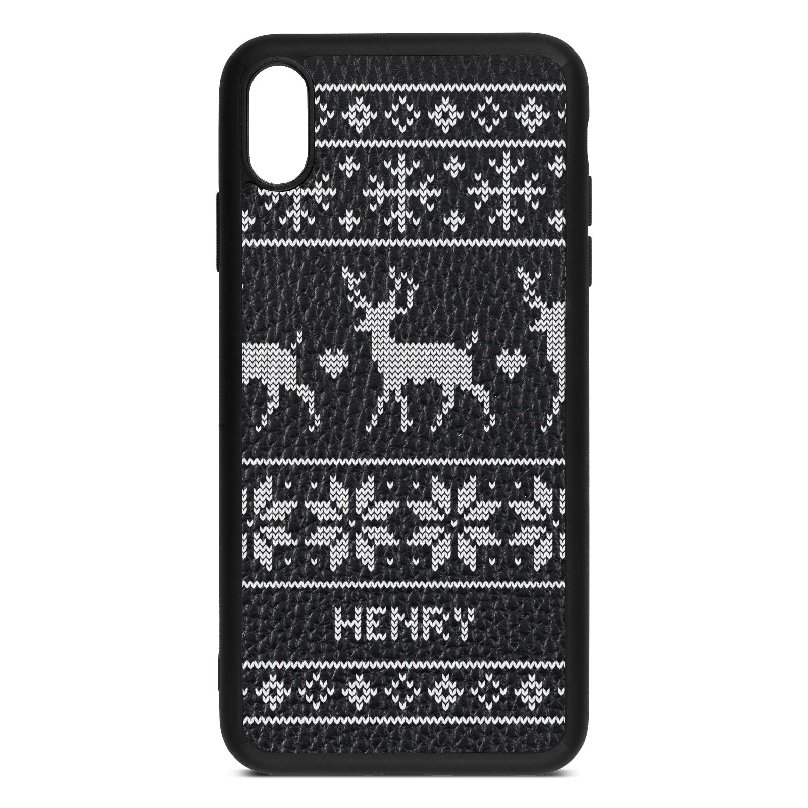 Personalised Christmas Jumper Black Pebble Leather iPhone Xs Max Case