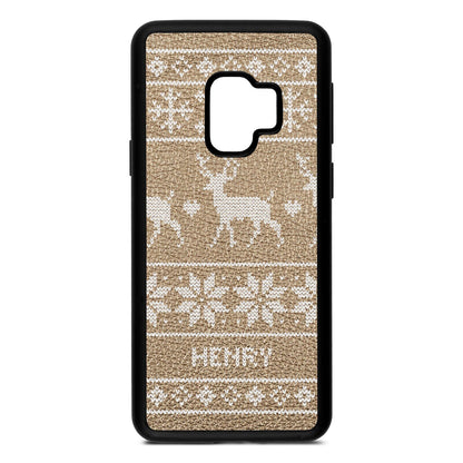 Personalised Christmas Jumper Gold Pebble Leather Samsung S9 Case