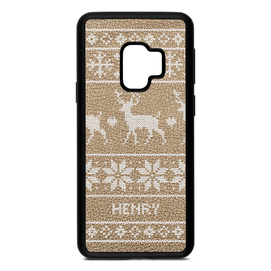 Personalised Christmas Jumper Gold Pebble Leather Samsung S9 Case