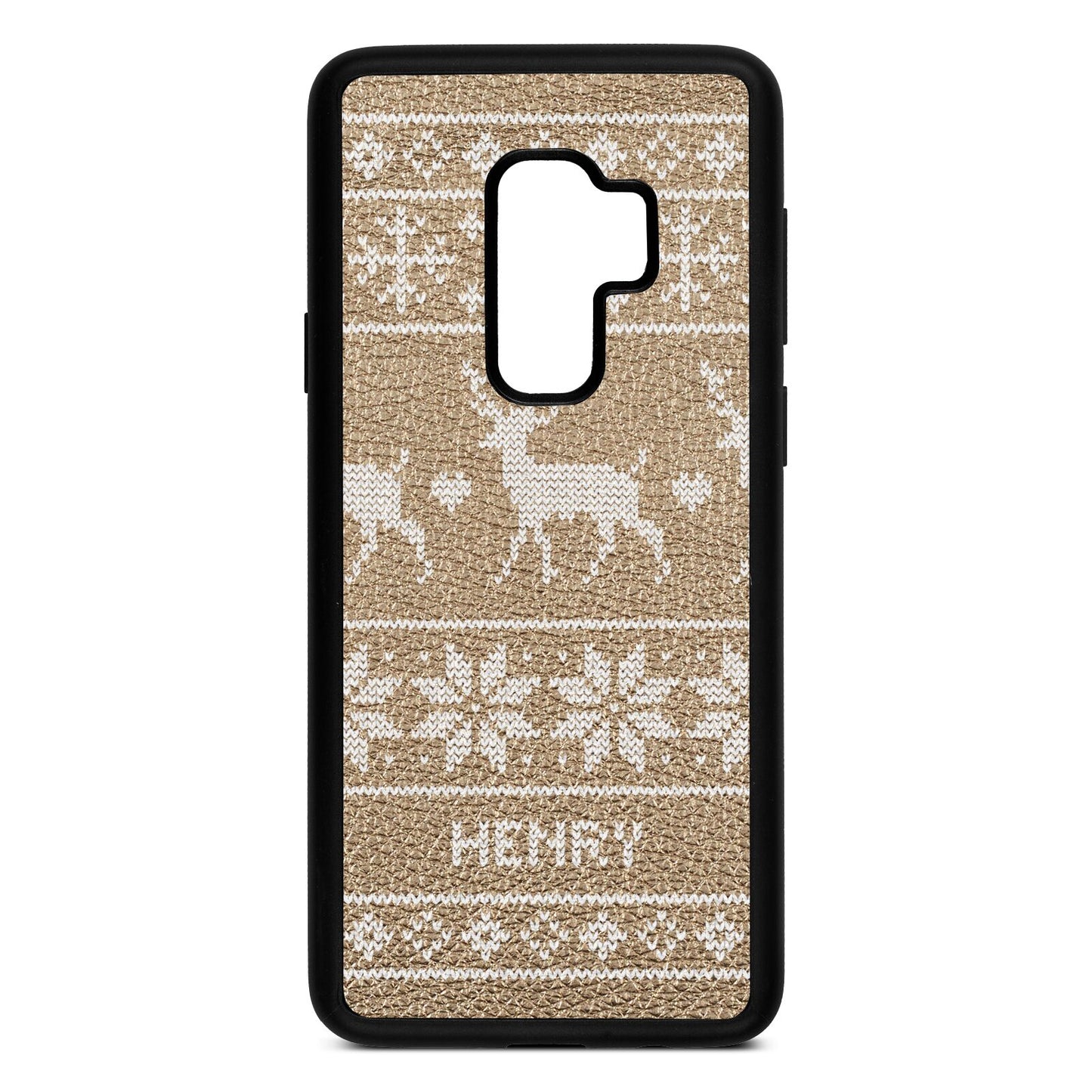 Personalised Christmas Jumper Gold Pebble Leather Samsung S9 Plus Case