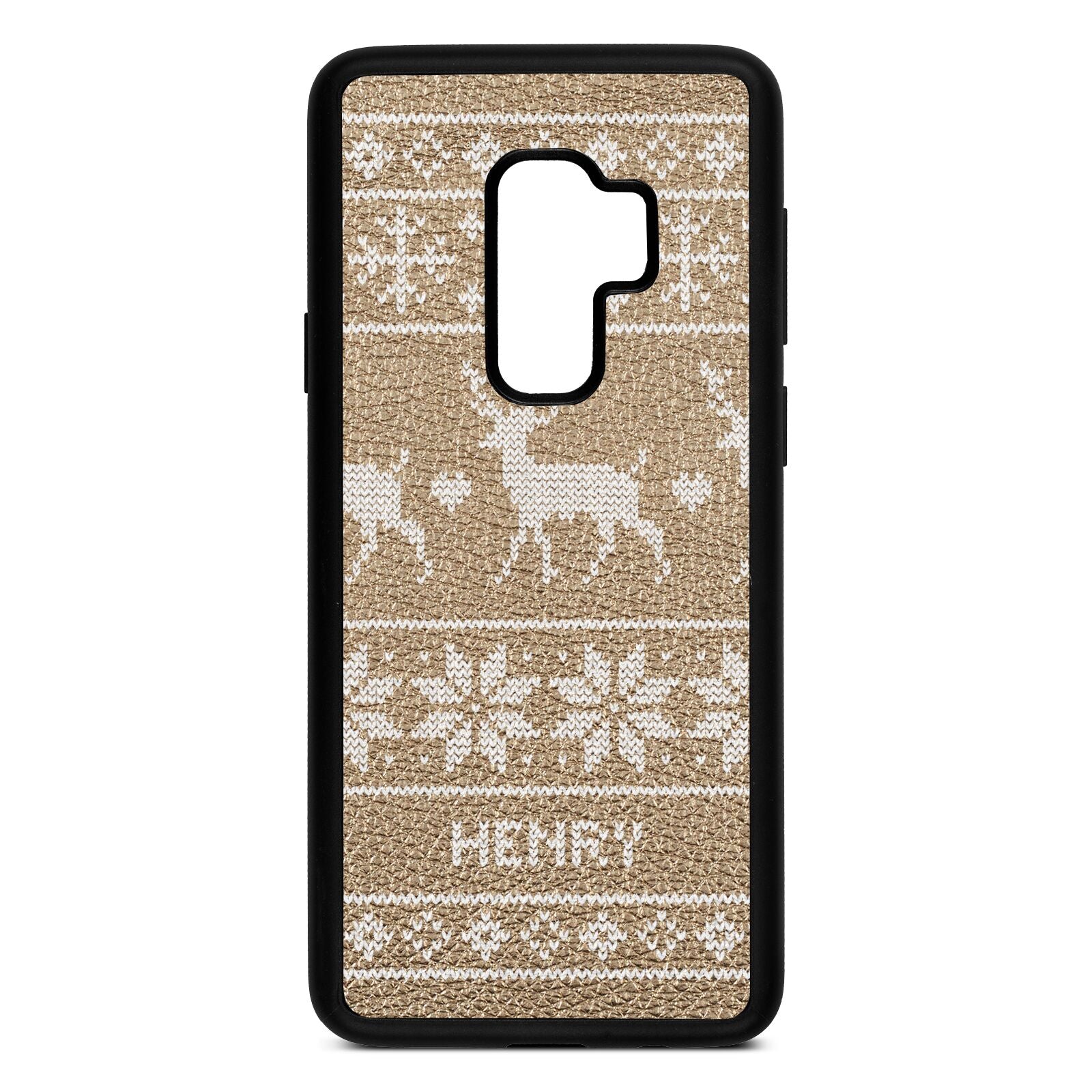 Personalised Christmas Jumper Gold Pebble Leather Samsung S9 Plus Case