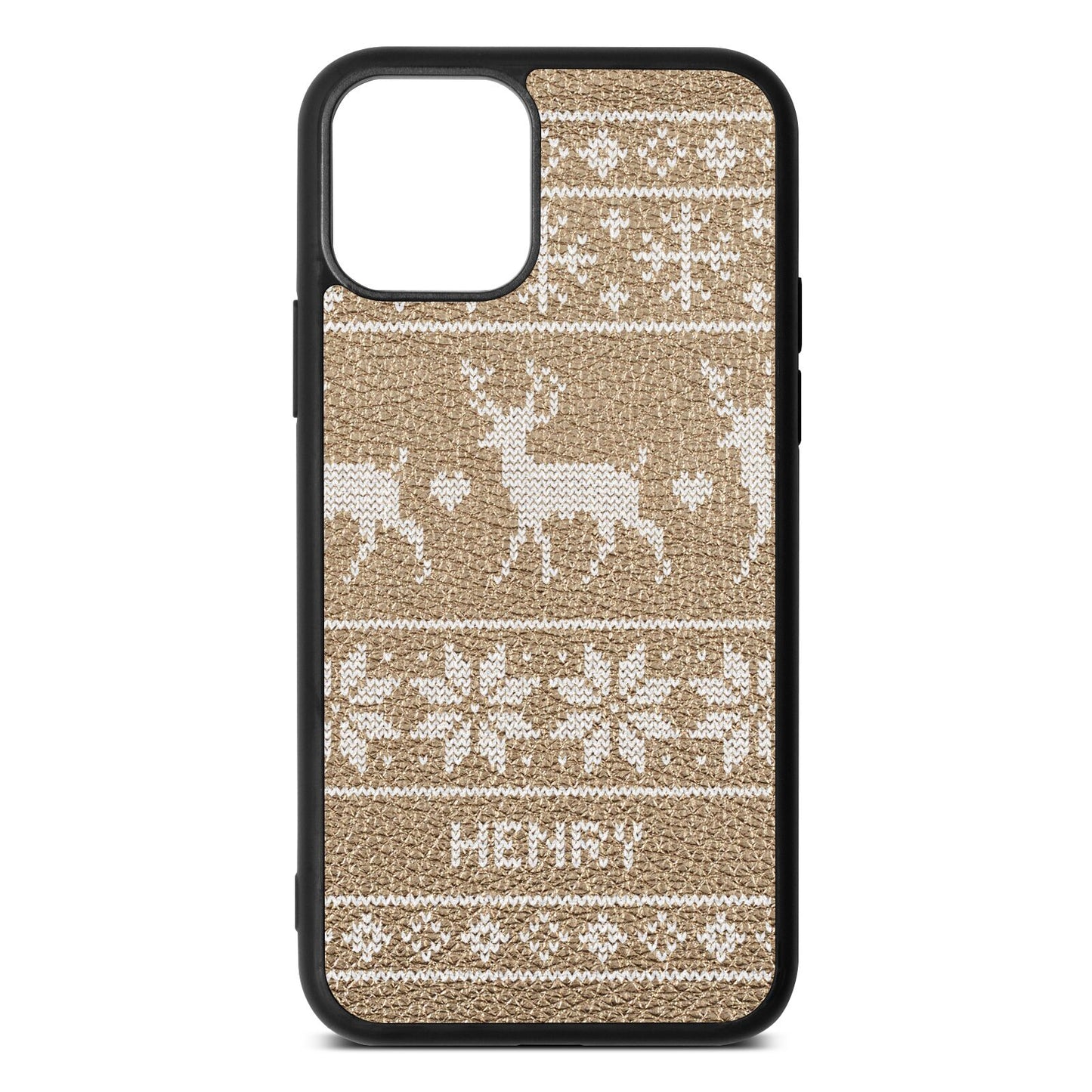 Personalised Christmas Jumper Gold Pebble Leather iPhone 11 Case