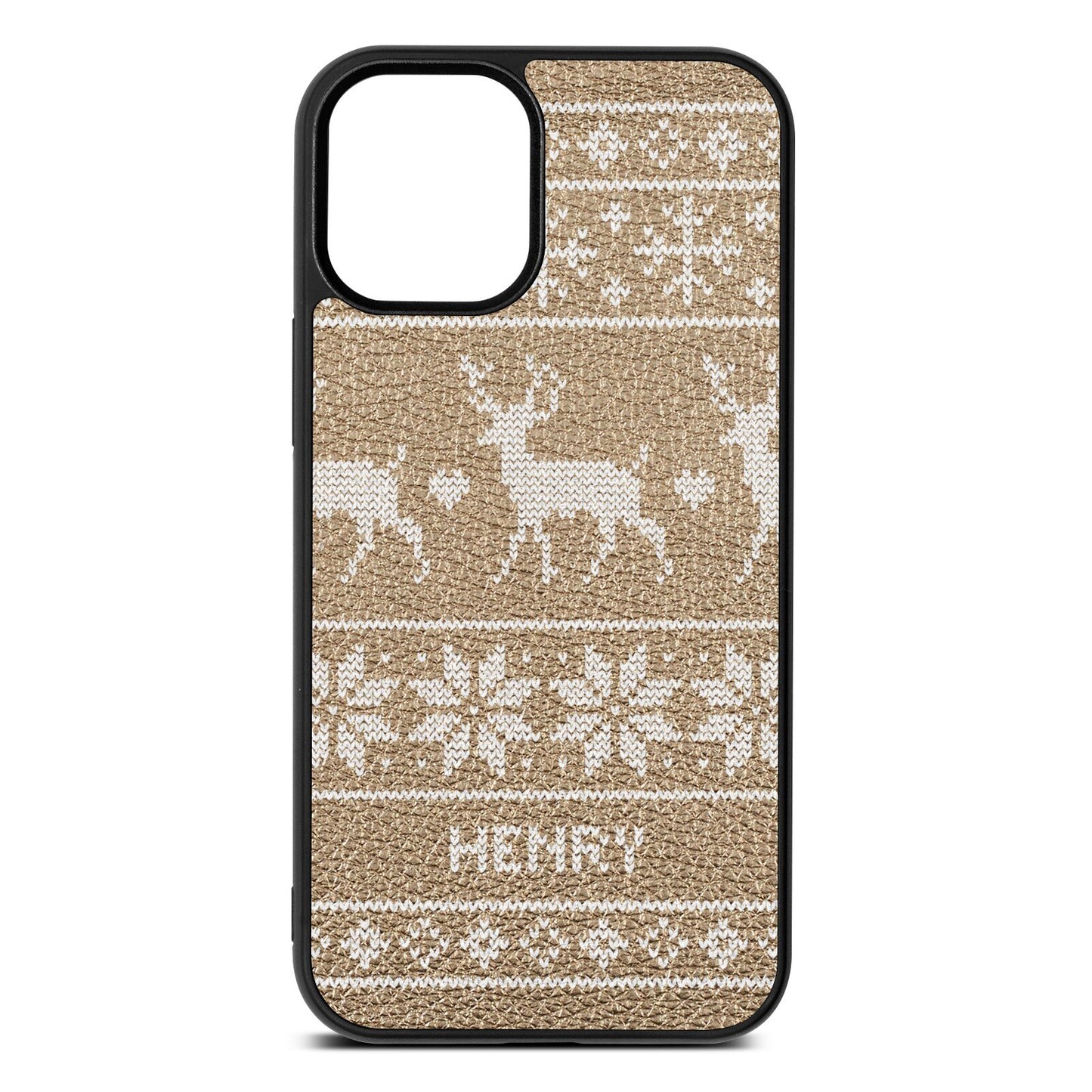 Personalised Christmas Jumper Gold Pebble Leather iPhone 12 Mini Case