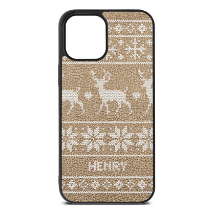 Personalised Christmas Jumper Gold Pebble Leather iPhone 12 Pro Max Case