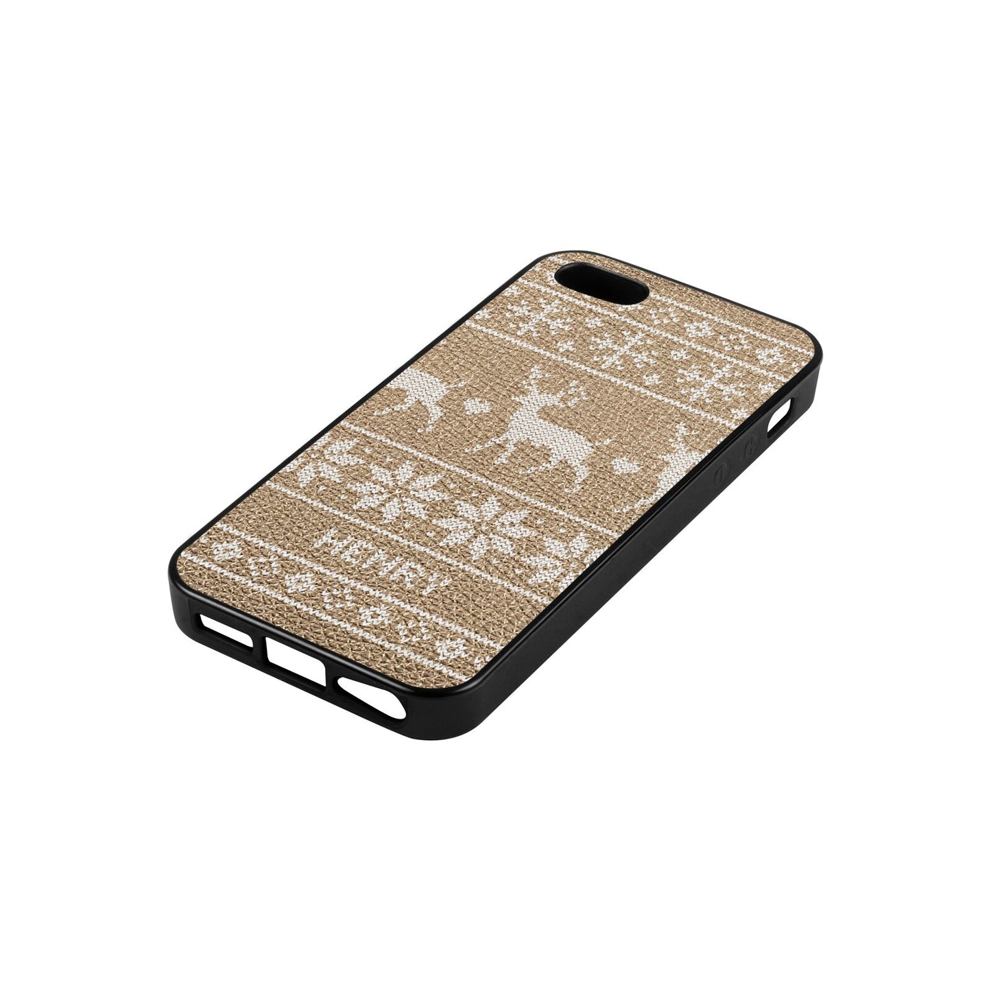 Personalised Christmas Jumper Gold Pebble Leather iPhone 5 Case Side Angle