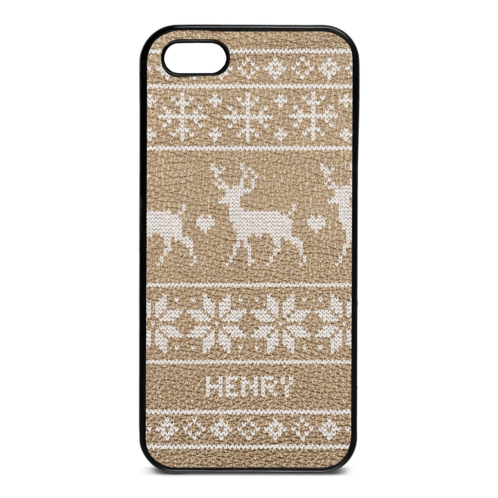 Personalised Christmas Jumper Gold Pebble Leather iPhone 5 Case