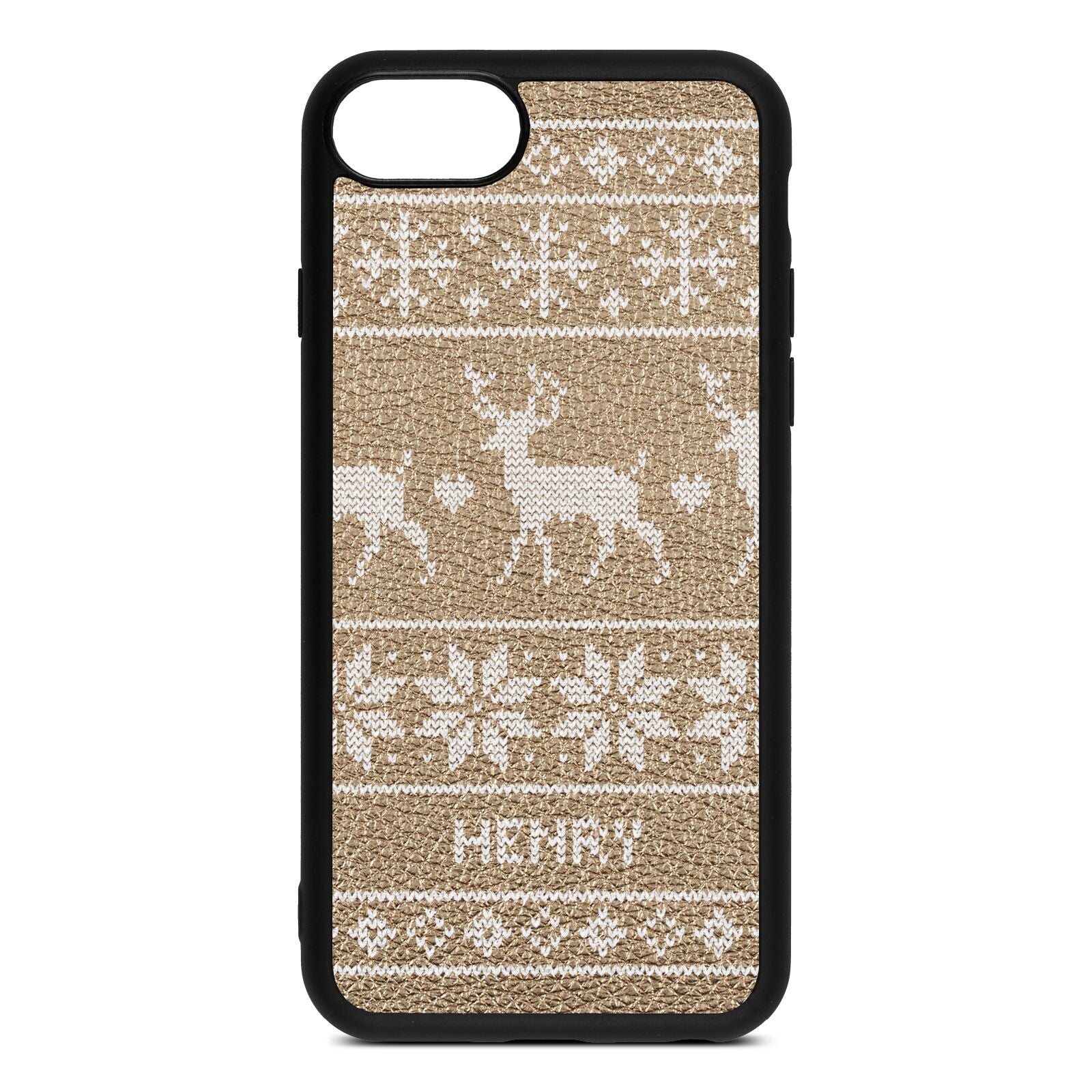 Personalised Christmas Jumper Gold Pebble Leather iPhone 8 Case