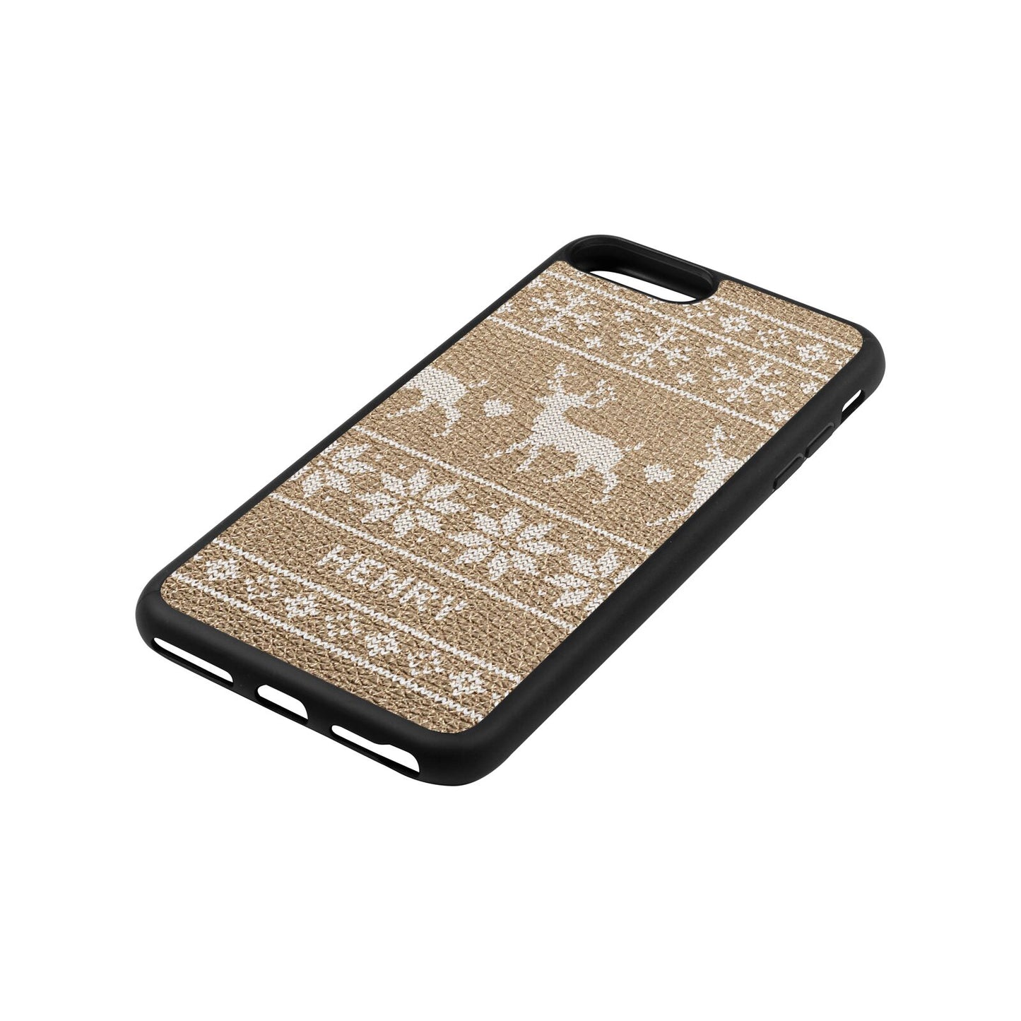 Personalised Christmas Jumper Gold Pebble Leather iPhone 8 Plus Case Side Angle