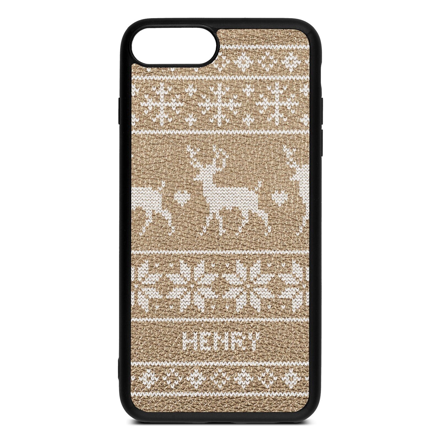 Personalised Christmas Jumper Gold Pebble Leather iPhone 8 Plus Case