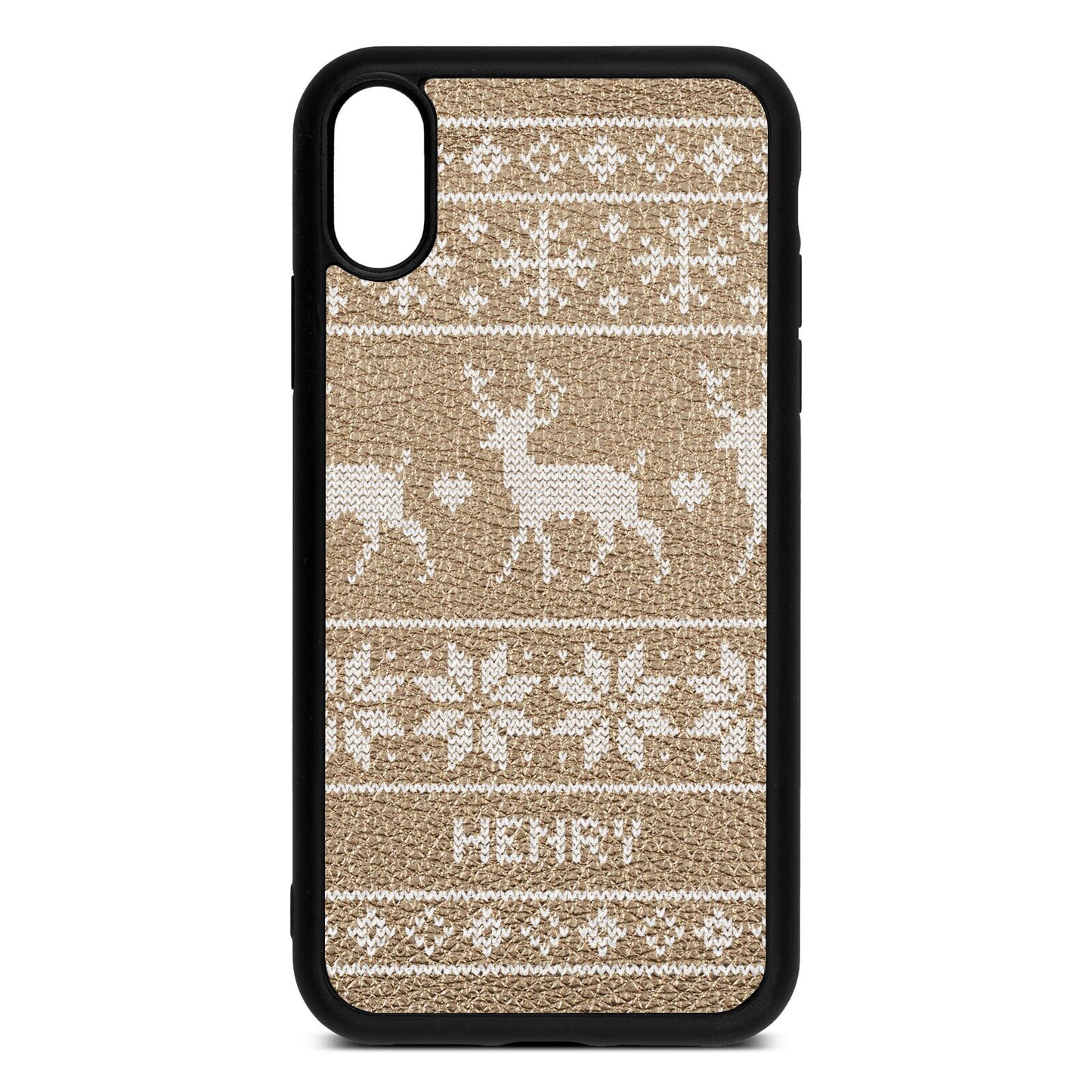 Personalised Christmas Jumper Gold Pebble Leather iPhone Xr Case