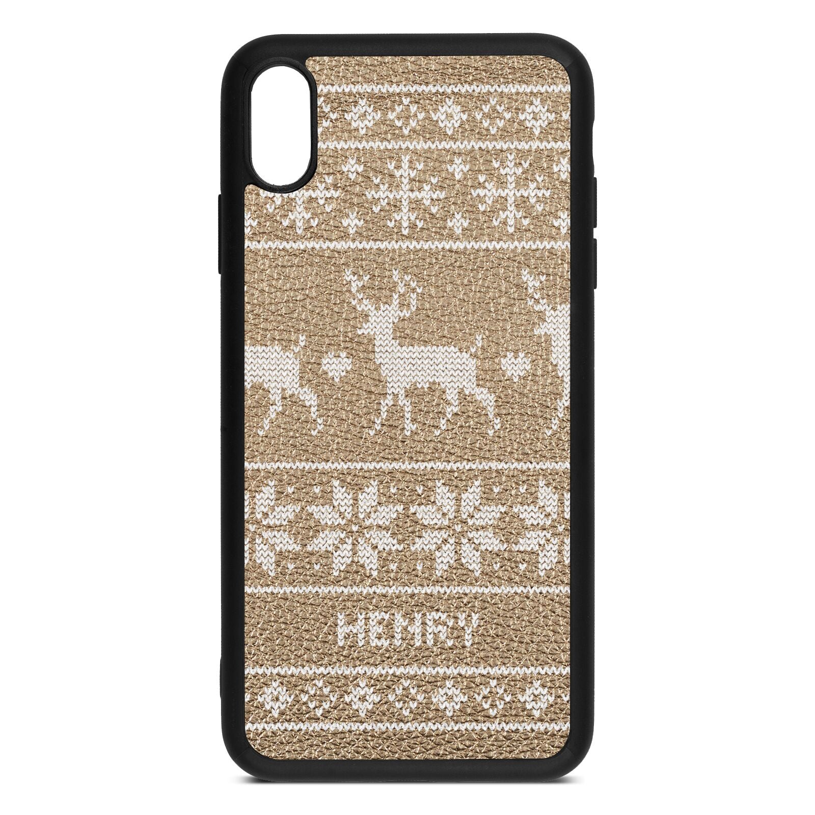 Personalised Christmas Jumper Gold Pebble Leather iPhone Xs Max Case