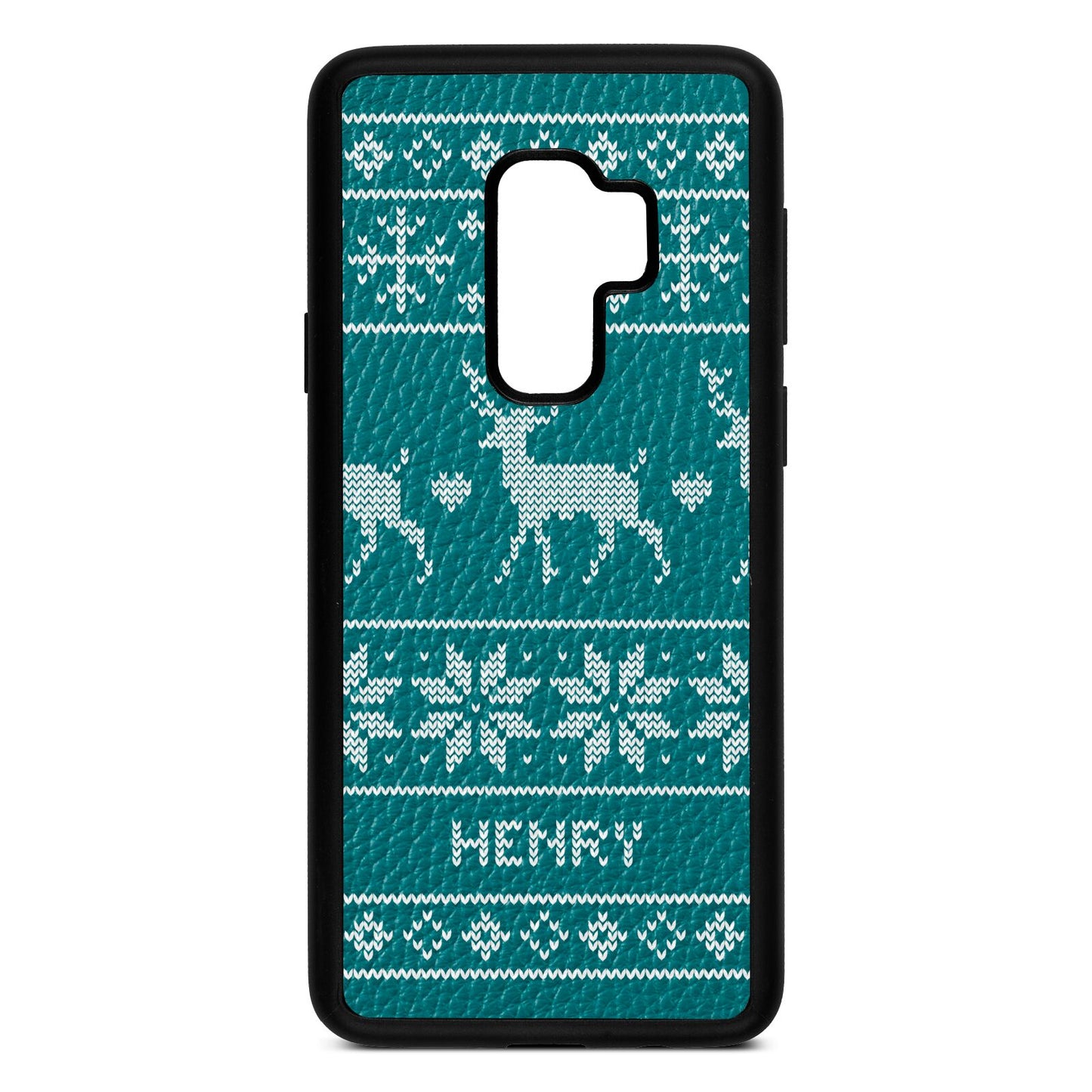 Personalised Christmas Jumper Green Pebble Leather Samsung S9 Plus Case