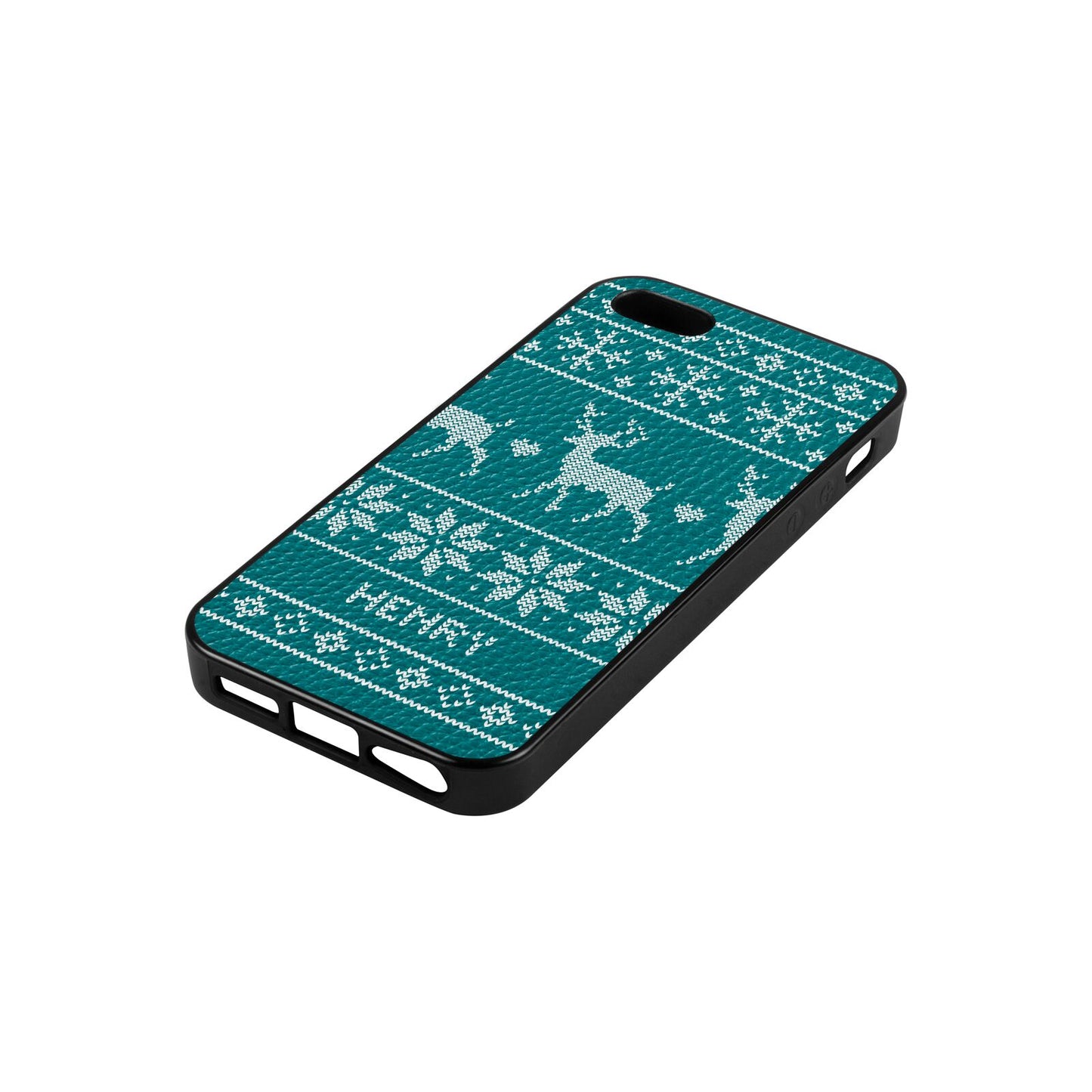 Personalised Christmas Jumper Green Pebble Leather iPhone 5 Case Side Angle