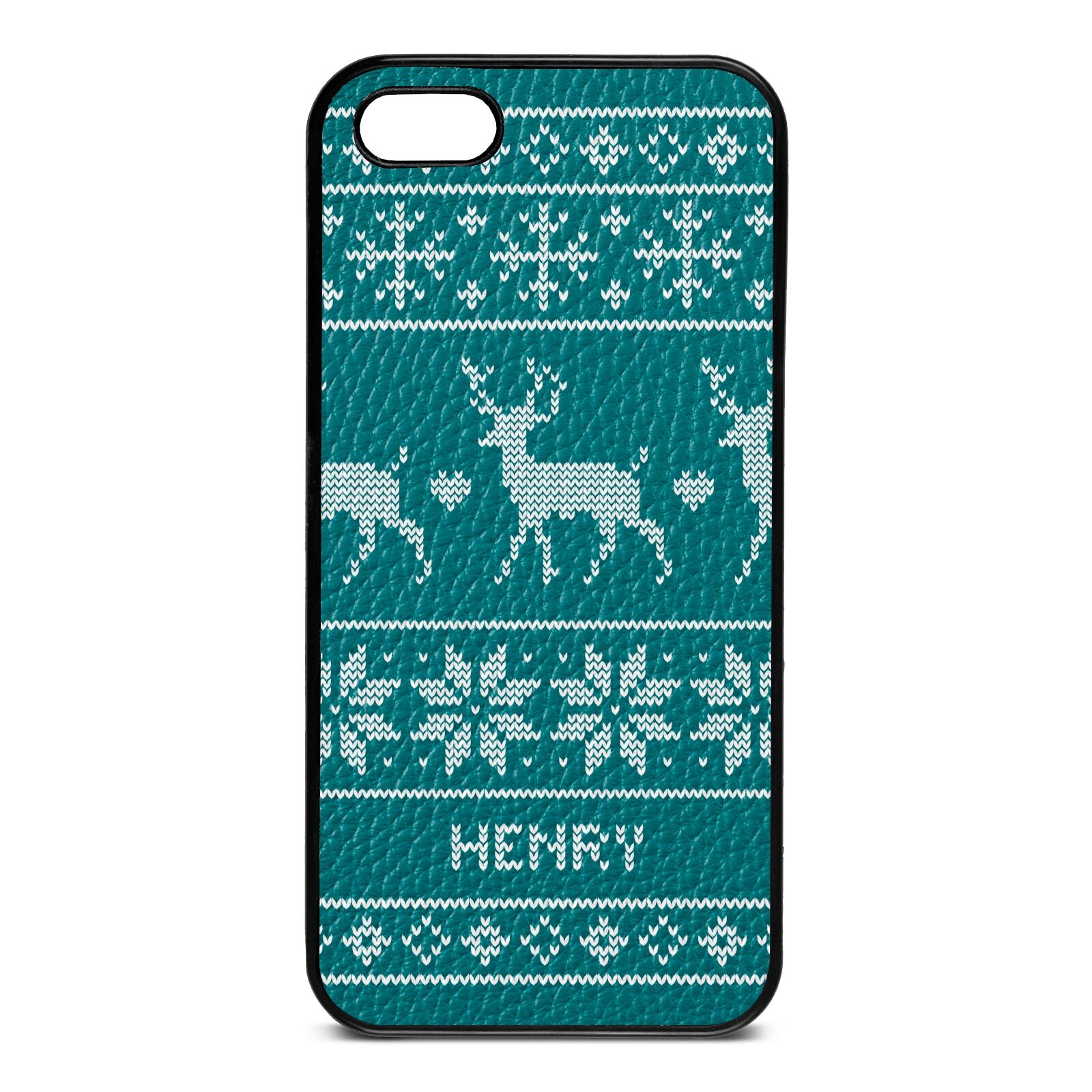 Personalised Christmas Jumper Green Pebble Leather iPhone 5 Case