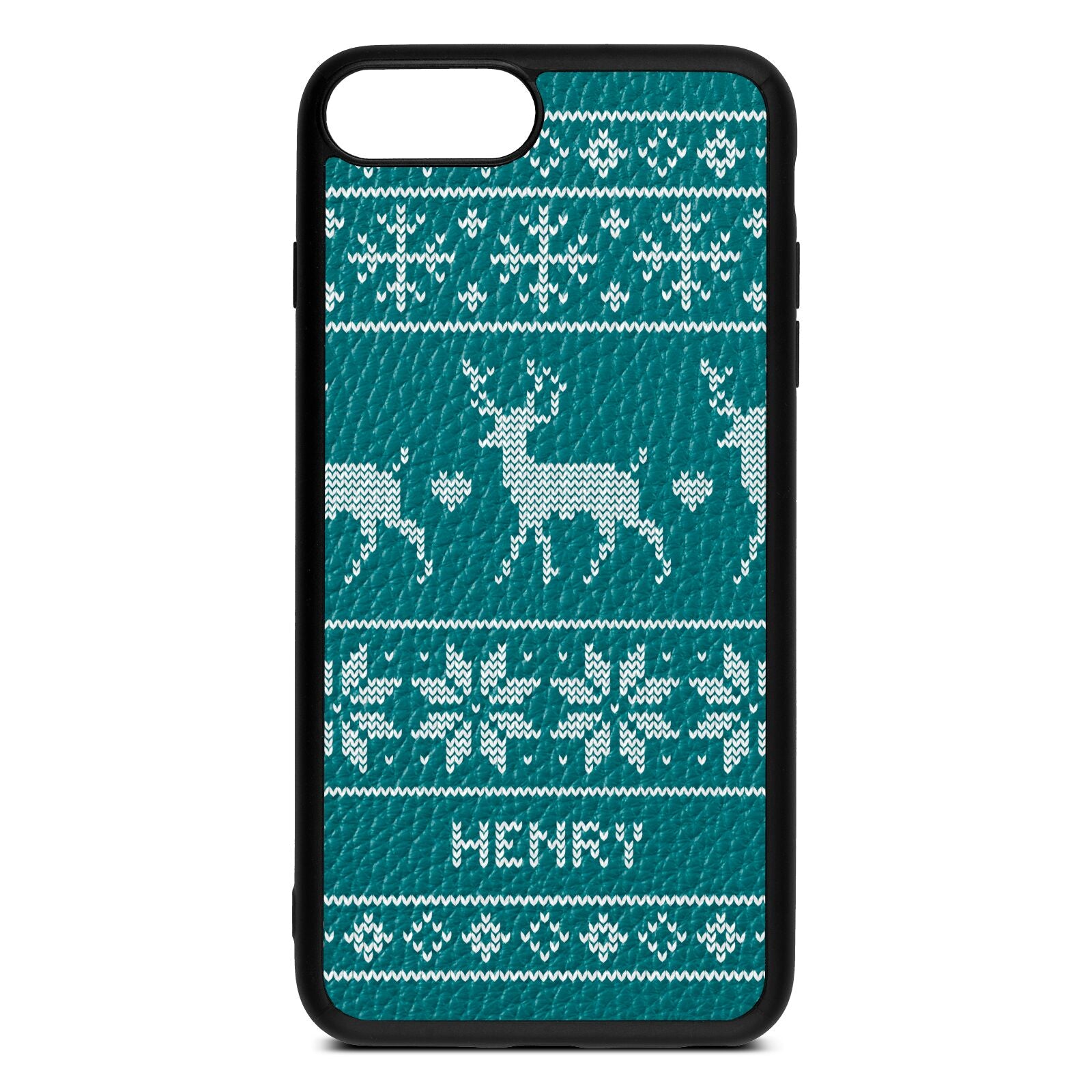 Personalised Christmas Jumper Green Pebble Leather iPhone 8 Plus Case