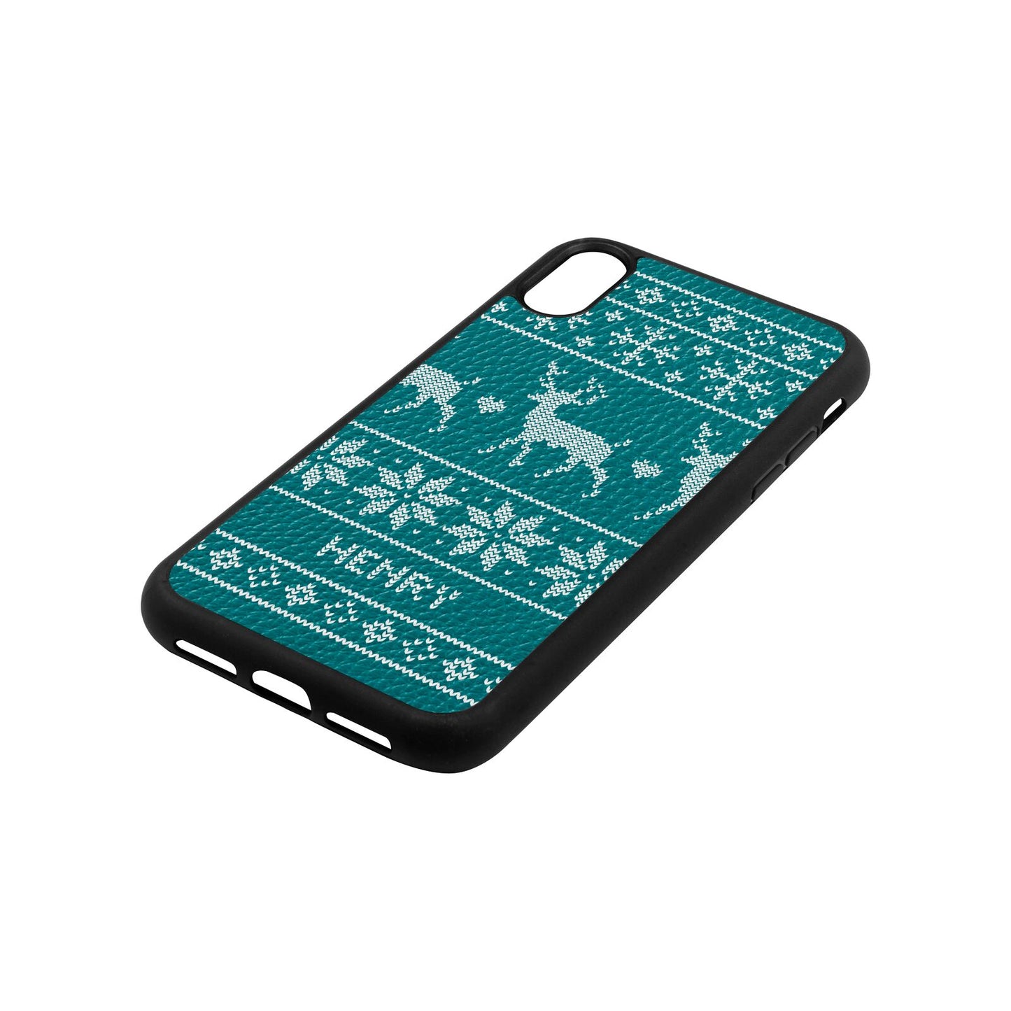 Personalised Christmas Jumper Green Pebble Leather iPhone Xr Case Side Angle