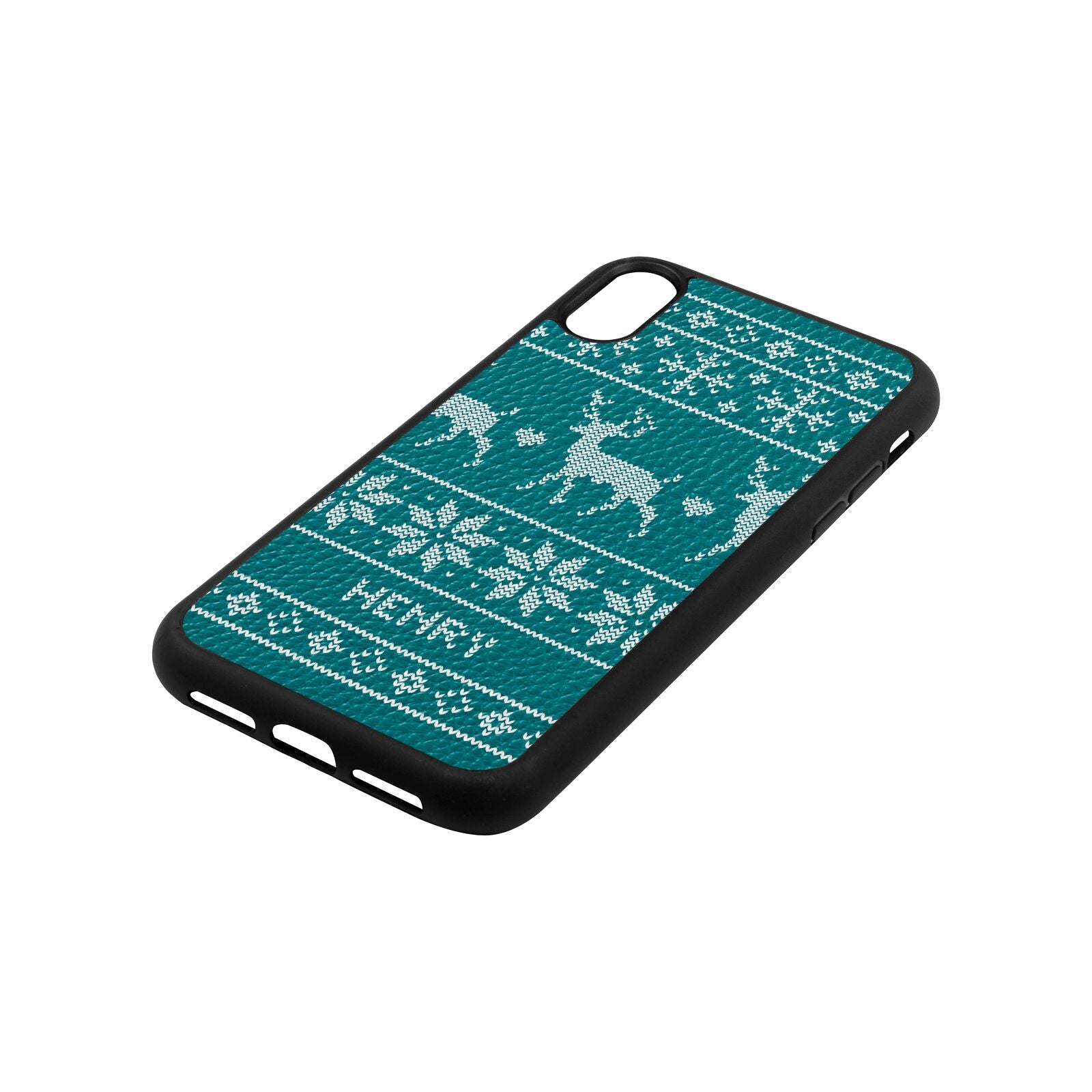 Personalised Christmas Jumper Green Pebble Leather iPhone Xr Case Side Angle