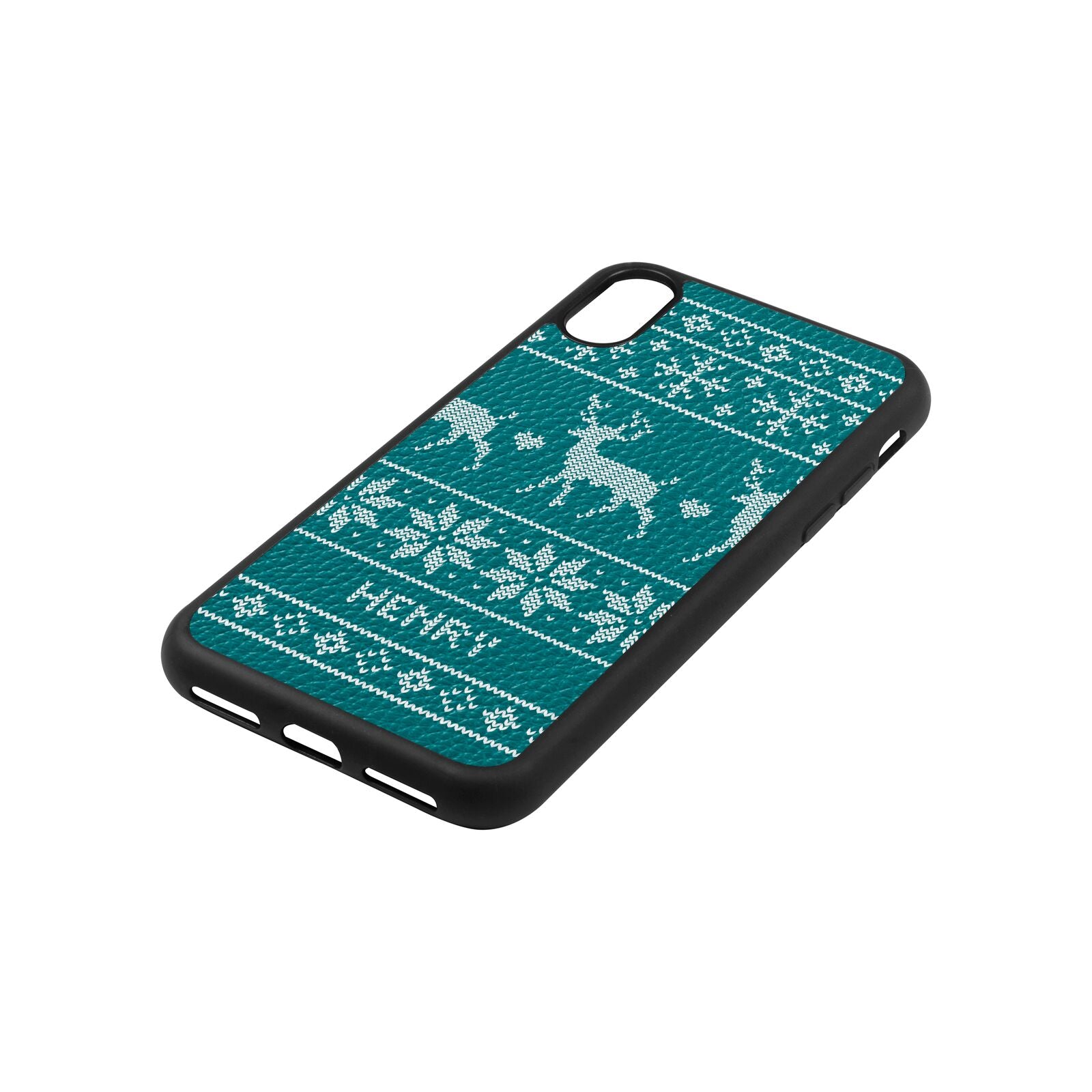 Personalised Christmas Jumper Green Pebble Leather iPhone Xs Case Side Angle