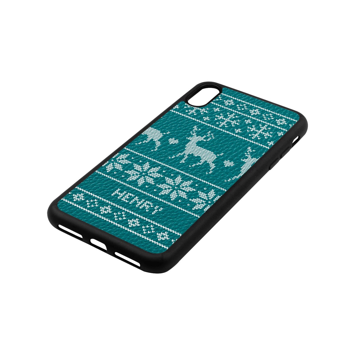 Personalised Christmas Jumper Green Pebble Leather iPhone Xs Max Case Side Angle