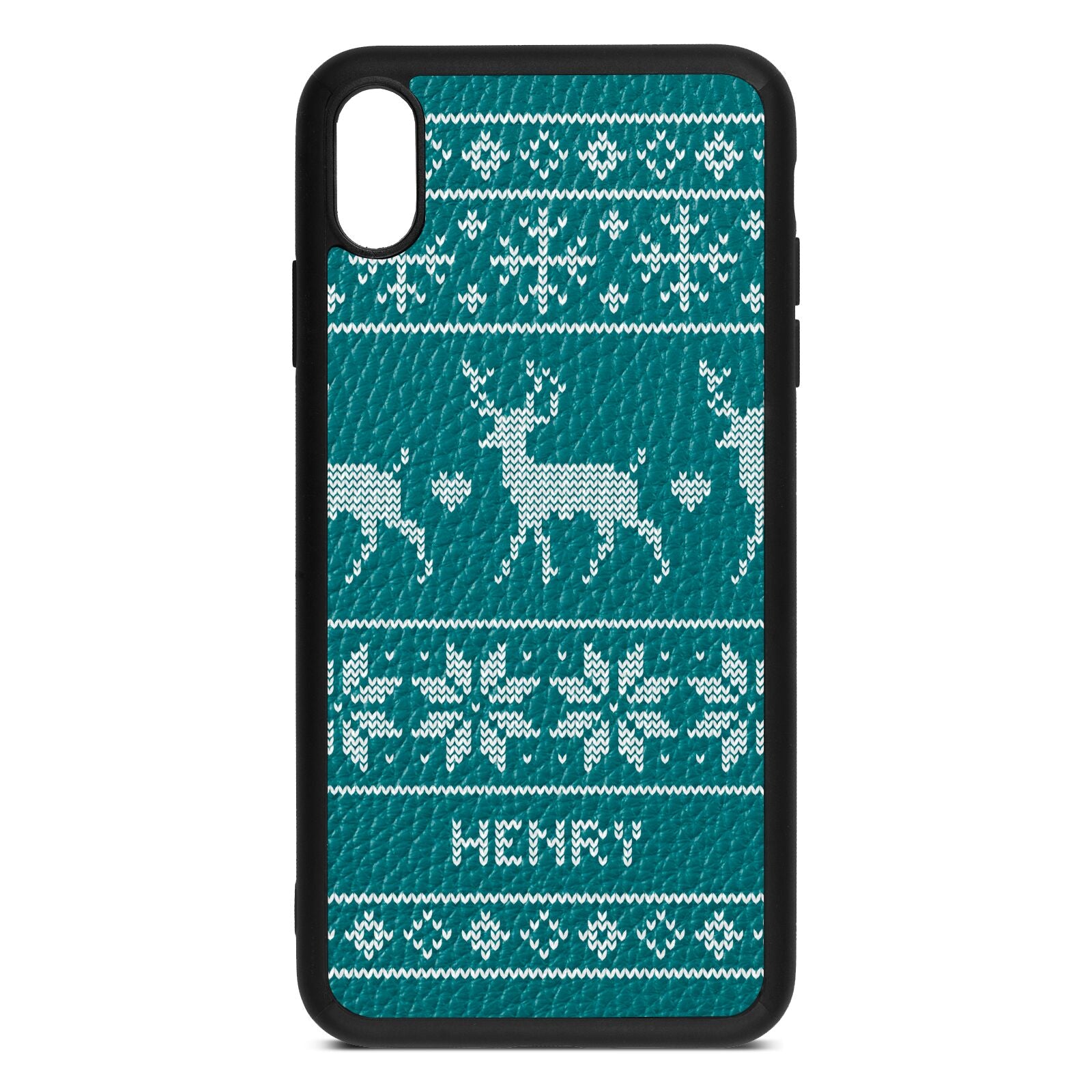 Personalised Christmas Jumper Green Pebble Leather iPhone Xs Max Case