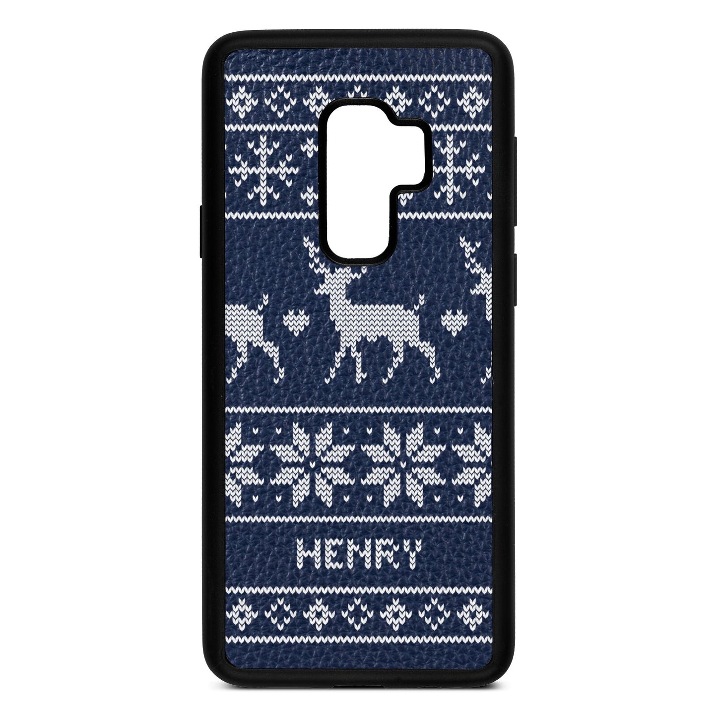 Personalised Christmas Jumper Navy Blue Pebble Leather Samsung S9 Plus Case