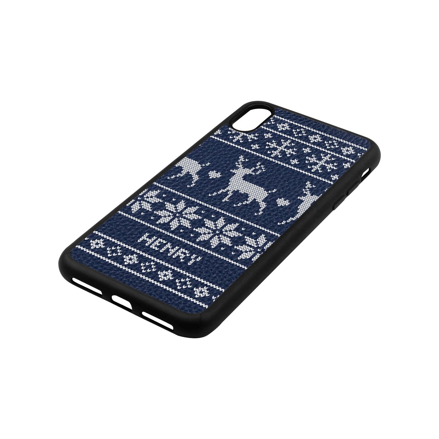 Personalised Christmas Jumper Navy Blue Pebble Leather iPhone Xs Max Case Side Image