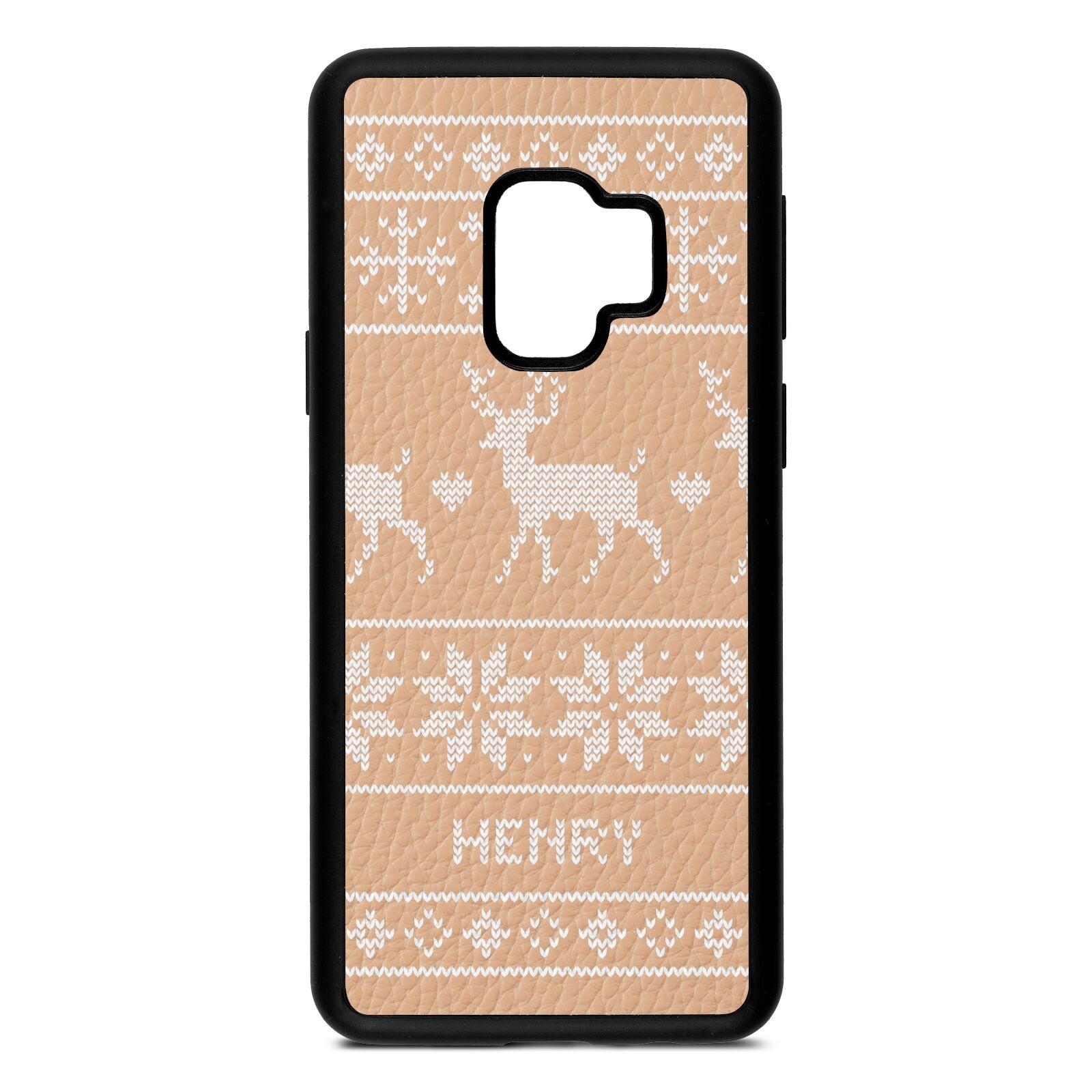 Personalised Christmas Jumper Nude Pebble Leather Samsung S9 Case