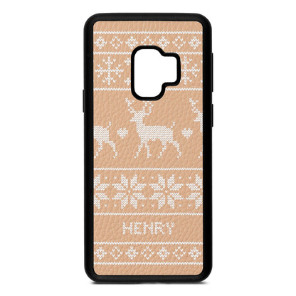 Personalised Christmas Jumper Nude Pebble Leather Samsung S9 Case