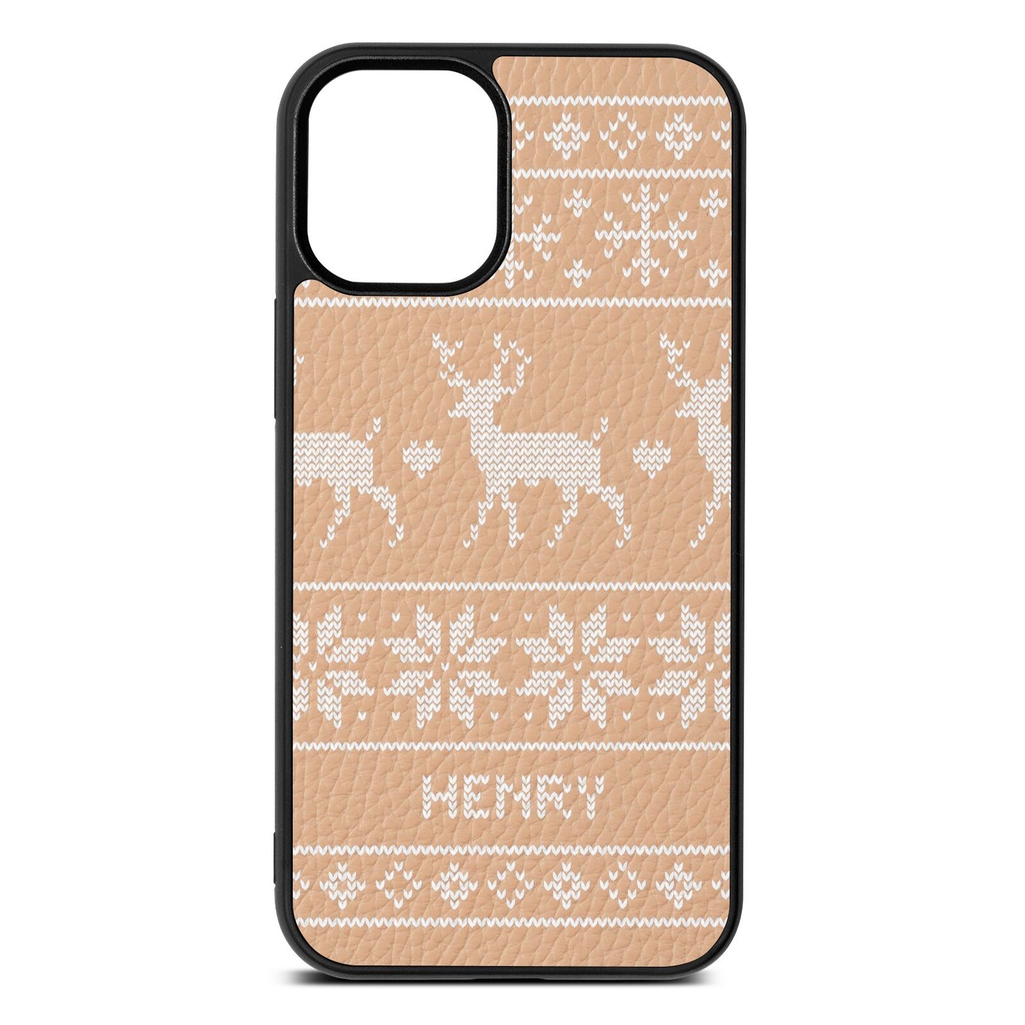 Personalised Christmas Jumper Nude Pebble Leather iPhone 12 Mini Case