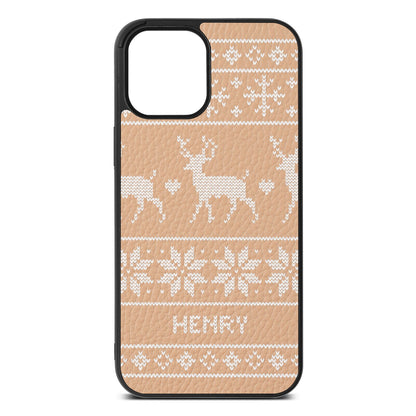 Personalised Christmas Jumper Nude Pebble Leather iPhone 12 Pro Max Case