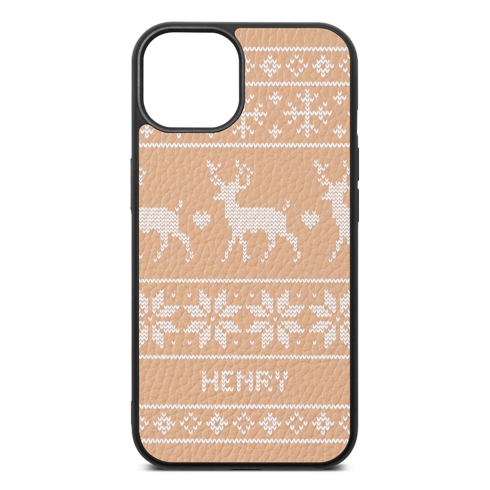 Personalised Christmas Jumper Nude Pebble Leather iPhone 13 Case