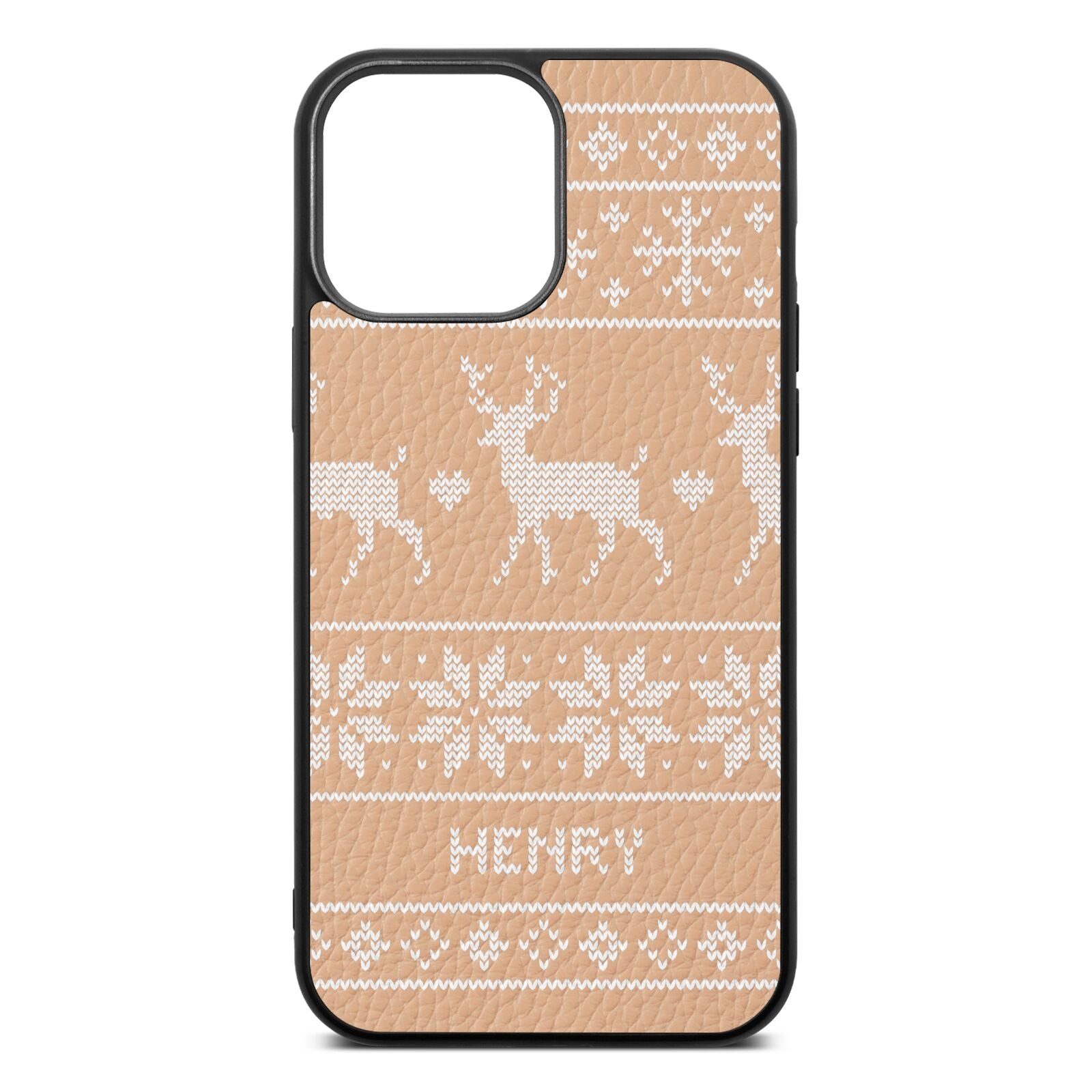 Personalised Christmas Jumper Nude Pebble Leather iPhone 13 Pro Max Case