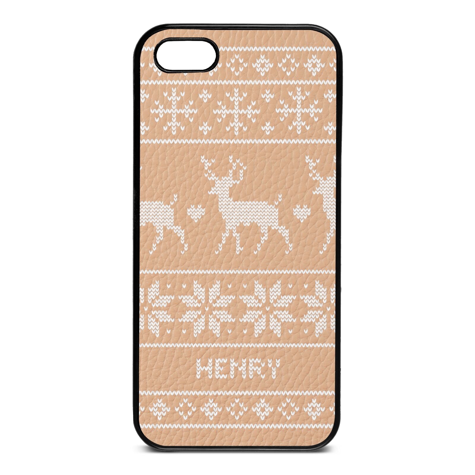 Personalised Christmas Jumper Nude Pebble Leather iPhone 5 Case