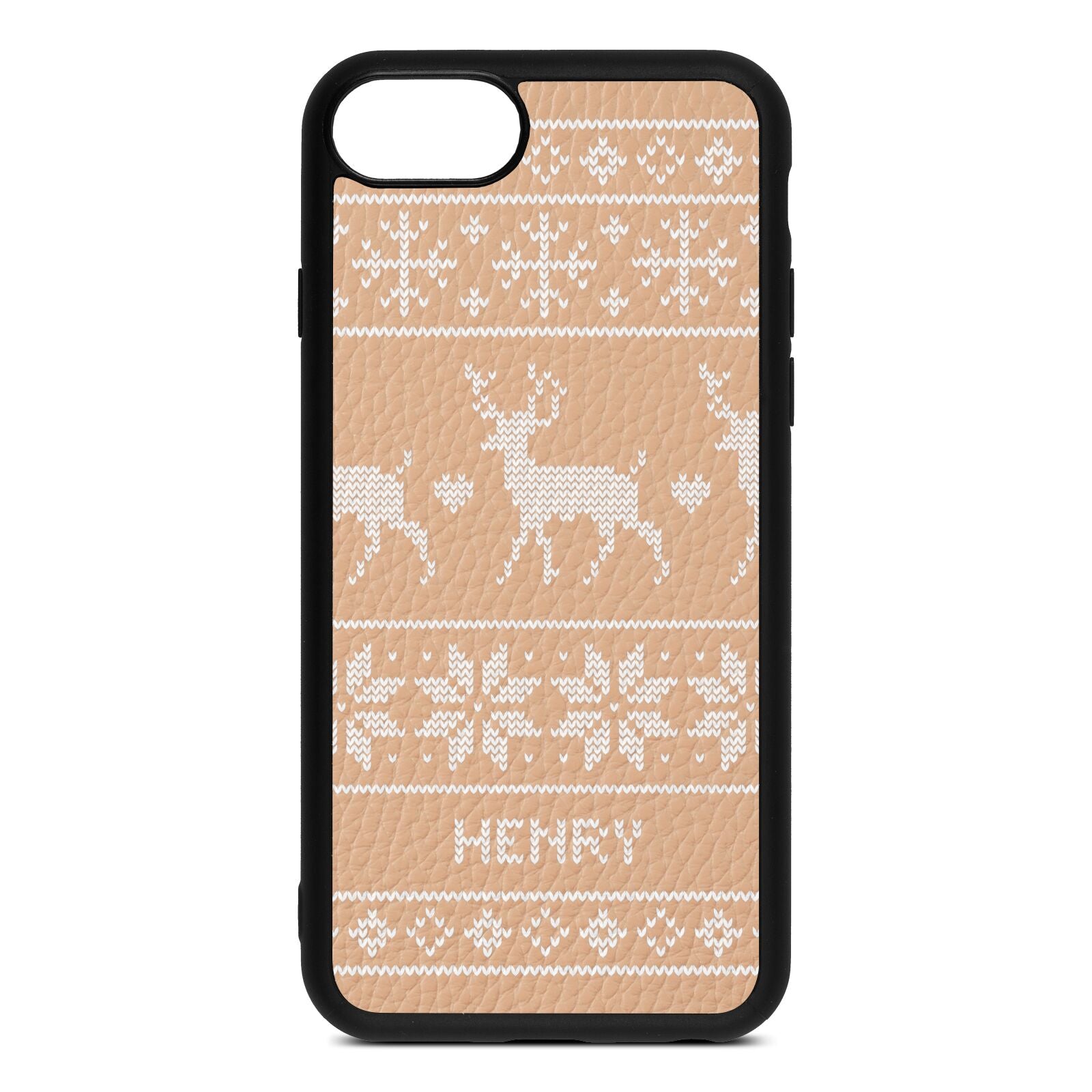 Personalised Christmas Jumper Nude Pebble Leather iPhone 8 Case