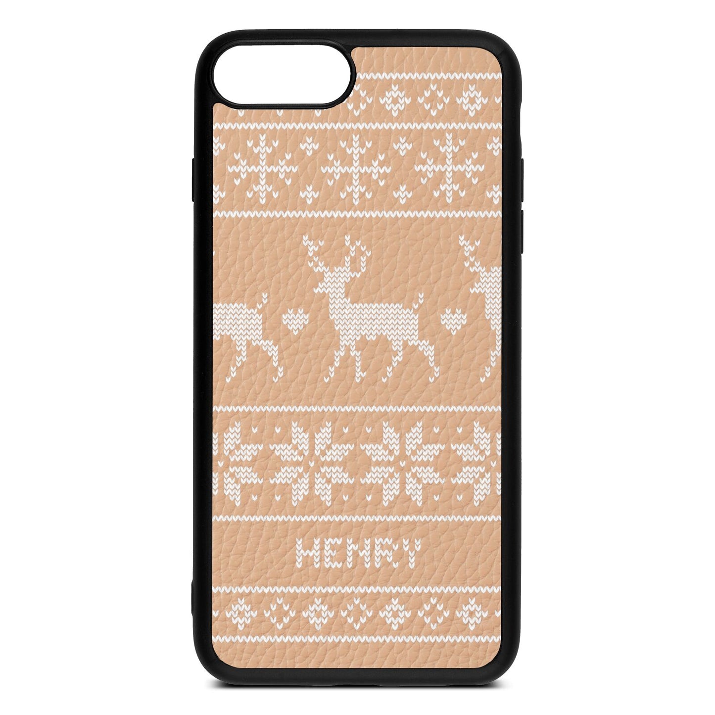 Personalised Christmas Jumper Nude Pebble Leather iPhone 8 Plus Case