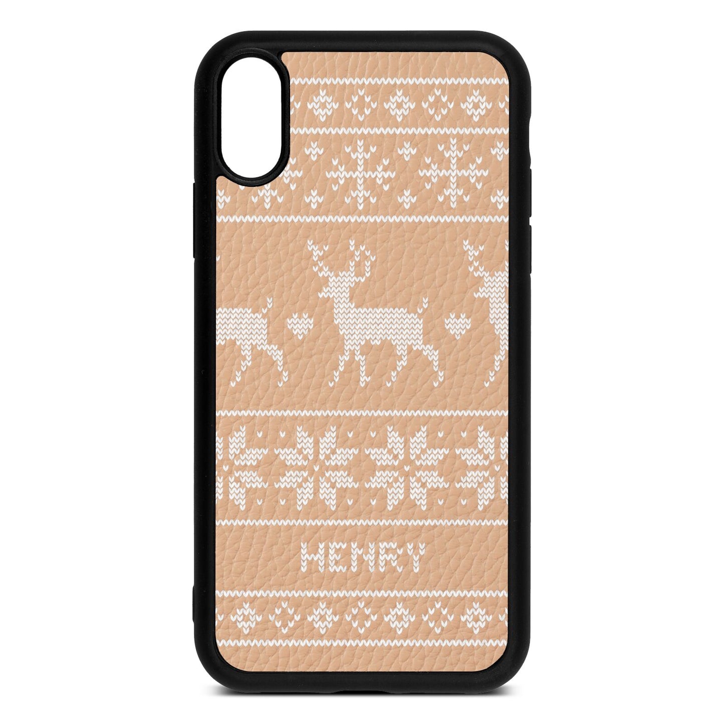 Personalised Christmas Jumper Nude Pebble Leather iPhone Xr Case