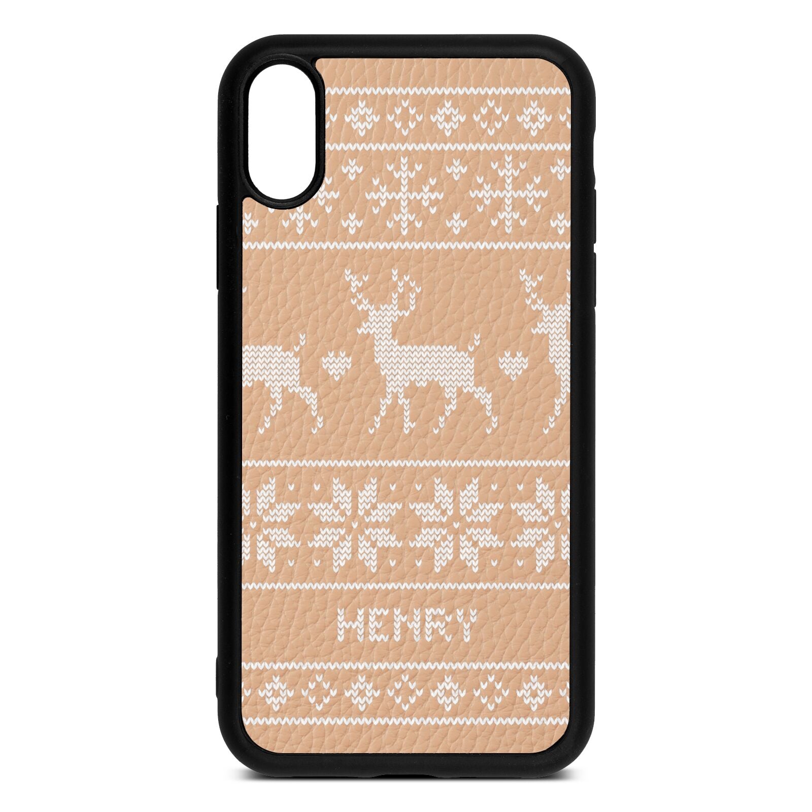 Personalised Christmas Jumper Nude Pebble Leather iPhone Xr Case