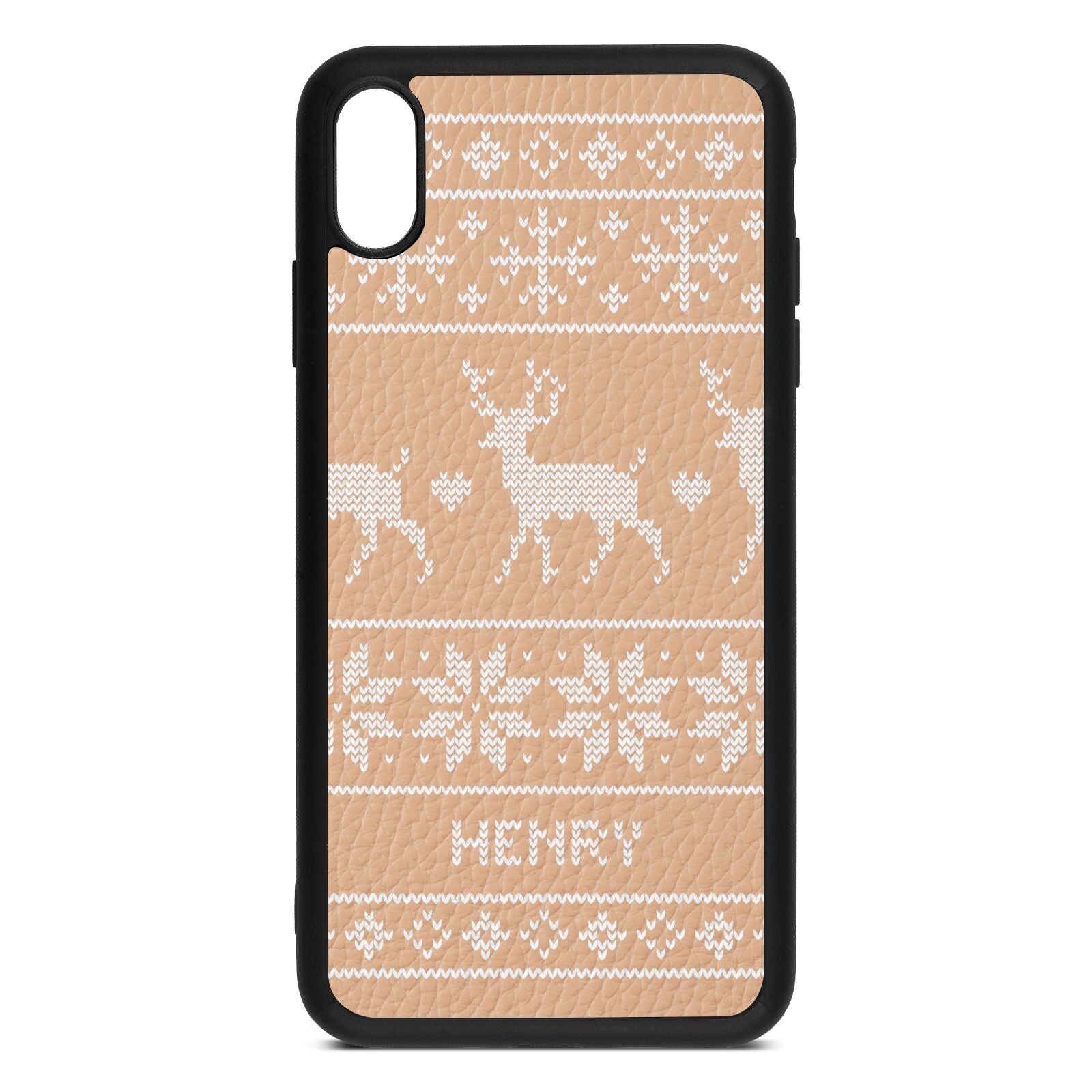 Personalised Christmas Jumper Nude Pebble Leather iPhone Xs Max Case