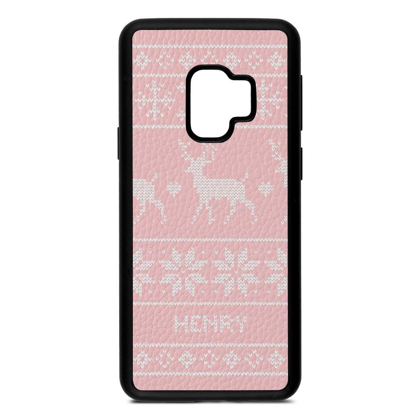 Personalised Christmas Jumper Pink Pebble Leather Samsung S9 Case